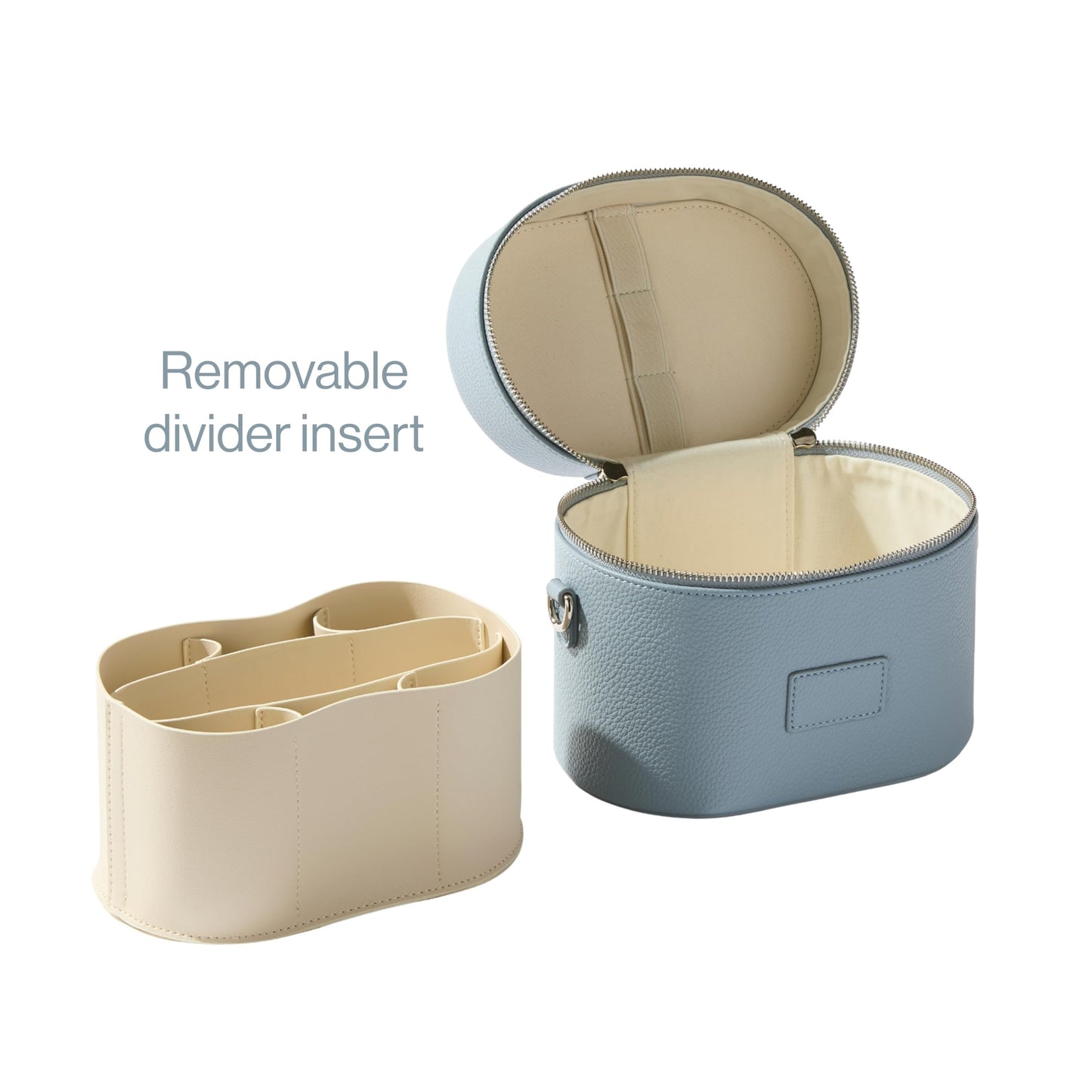 ETOILE - Estuche de aseo ovalado, organizador de bolsa de maquillaje de viaje con correa para el hombro y divisor extraíble, Azul robin , Mini estuche de viaje cosmético