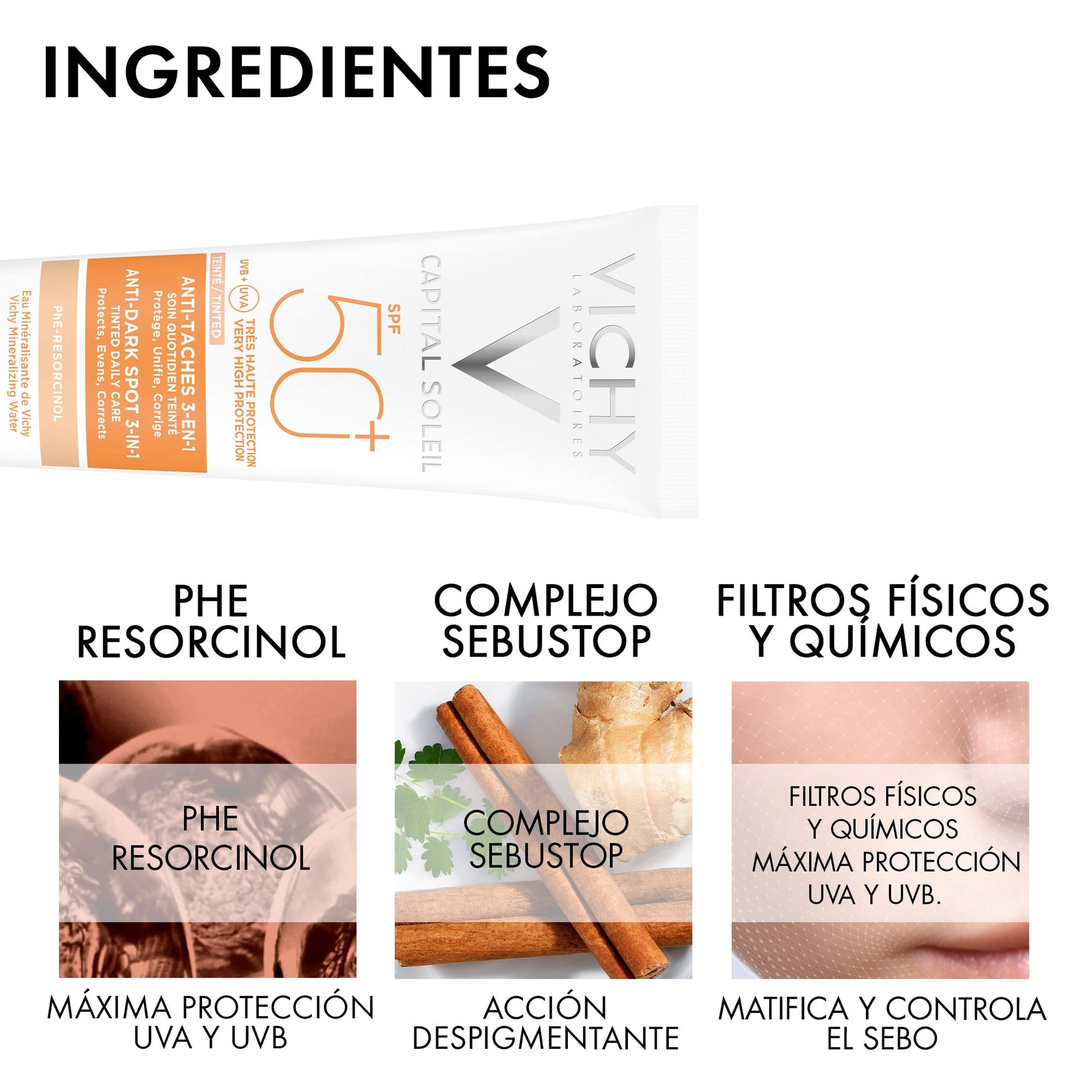 Protector Solar Facial Vichy Toque Seco FPS 50+ Anti-manchas con Color 50ml