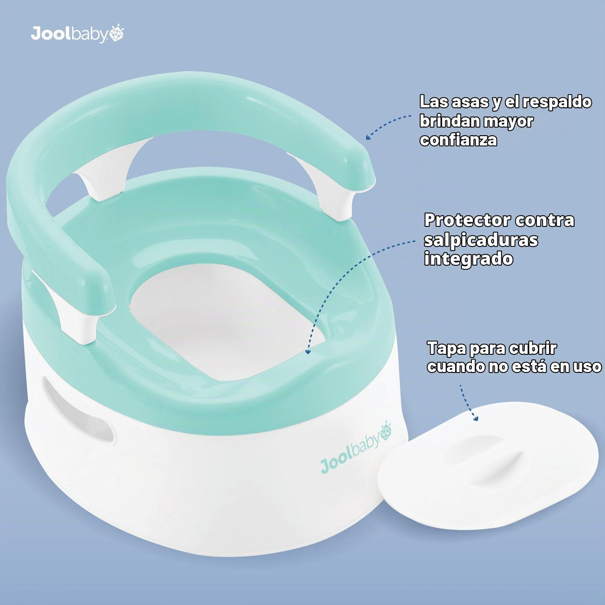Jool - Silla de baño para bebé para entrenamiento de inodoro, protector contra salpicaduras y soporte de espalda (aguamarina)