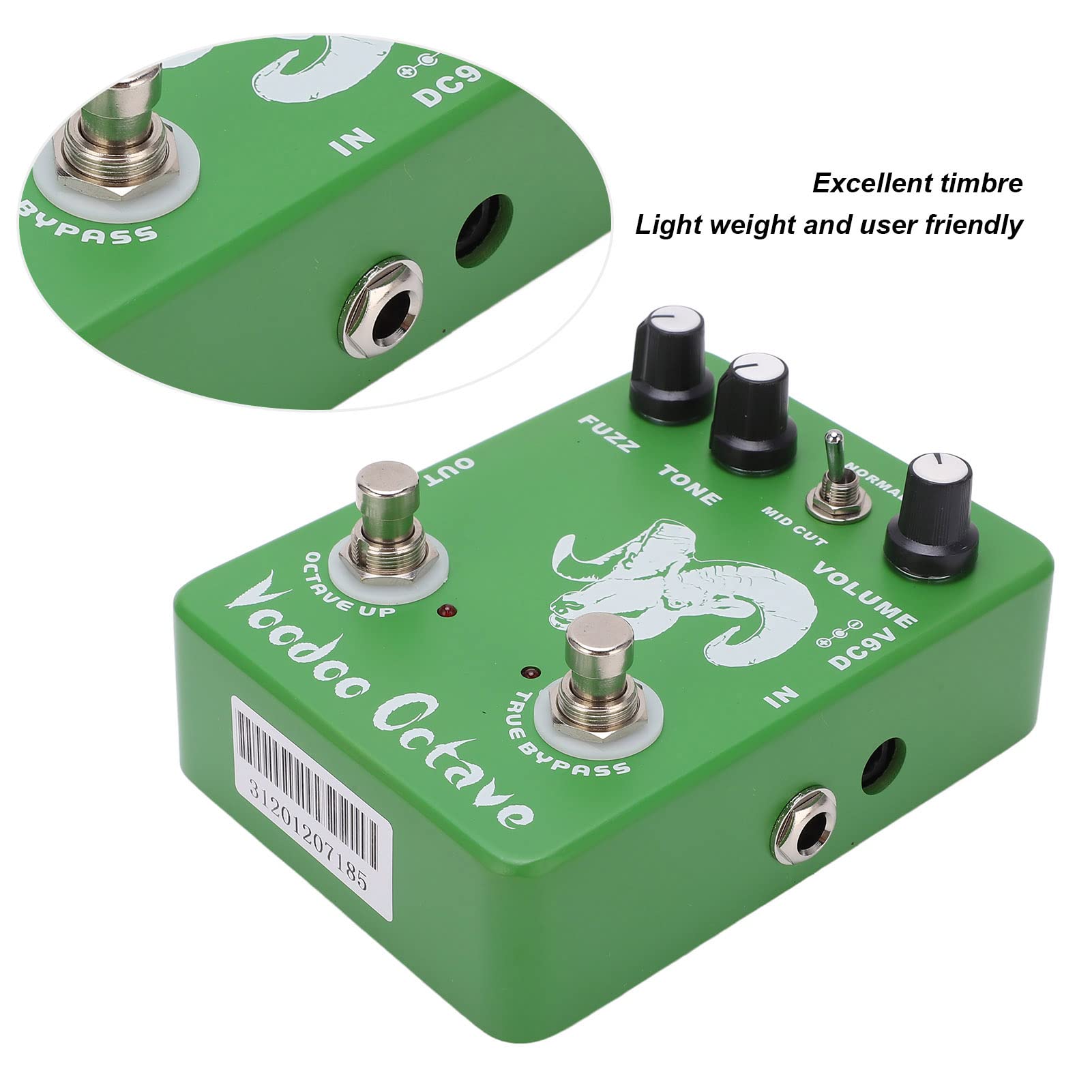 Pedales de Efectos Voodoo Octave Verde True Bypass para Guitarra