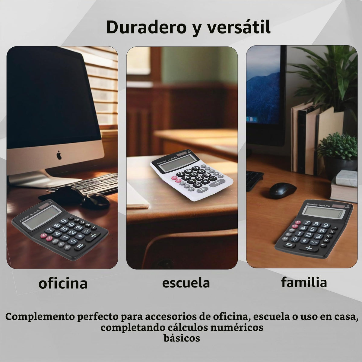 Calculadora Jumbo de 12 Dígitos Lily' Home Negra con Energía Solar y Pantalla LCD Grande