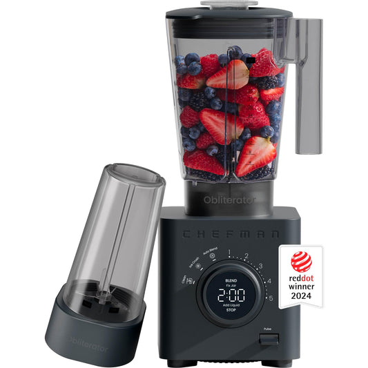 Chefman Obliterator - Licuadora de encimera de 40 onzas para batidos, motor de 1380 W para aplastar hielo, nueces y frutas congeladas con hoja de acero inoxidable, función de mezcla automática,