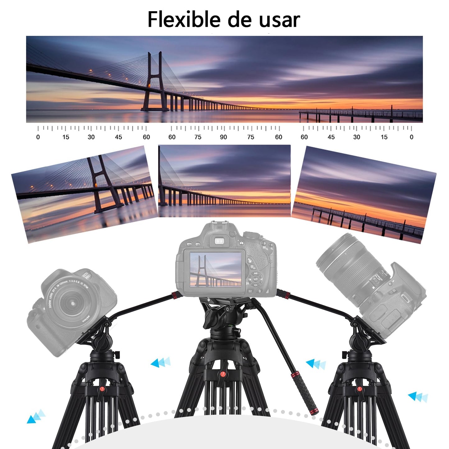 Tripie Profesional Aleación de Aluminio 180cm con Cabezal Hidráulico Fluido Panorámico para Cámaras DSLR y Videocámaras