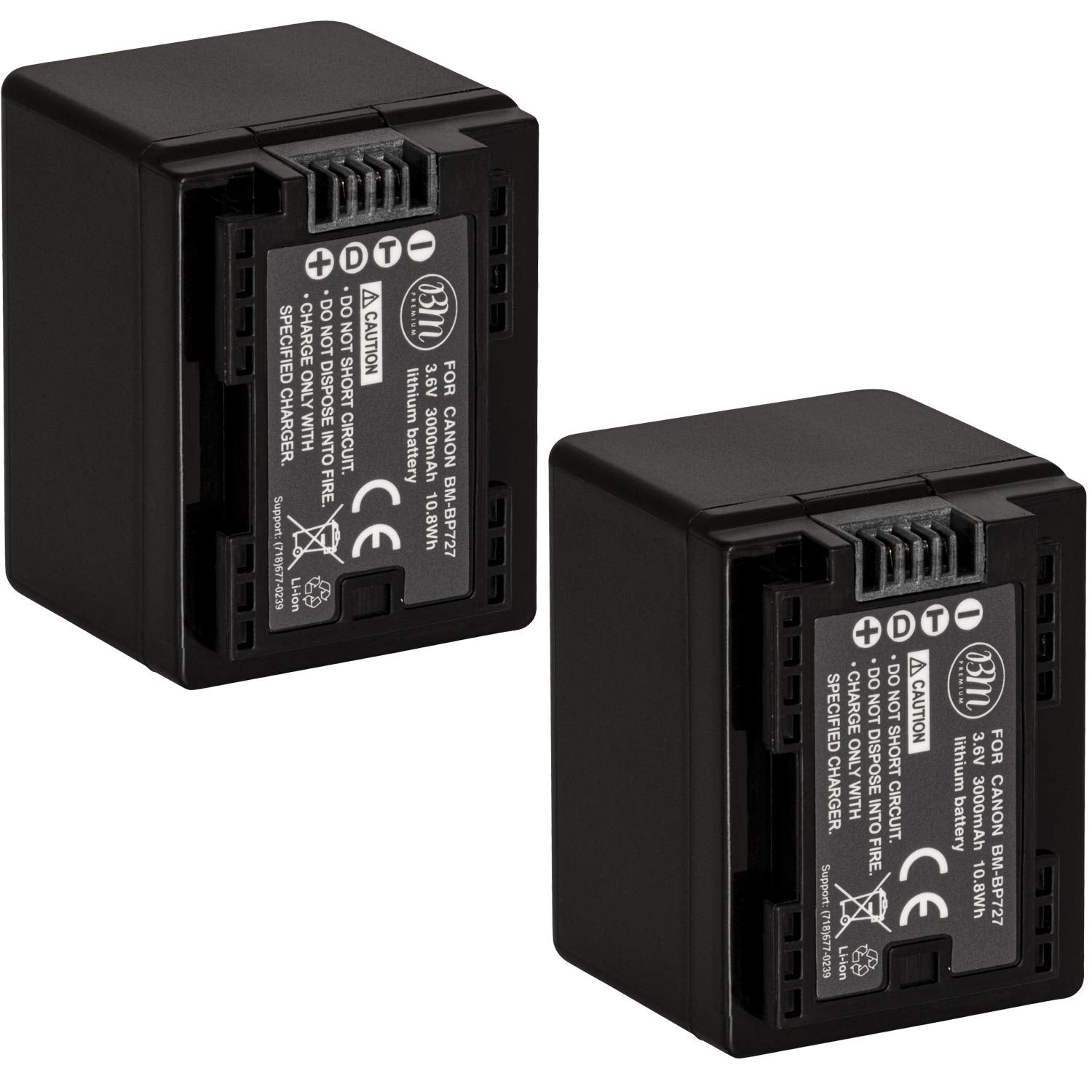 Bm Premium totalmente decodificada Pack de 2 baterías BP-727 para Canon VIXIA Hfm50, HFM52, Hfm500, Hfr30, Hfr32, Hfr300, Hfr40, Hfr42, Hfr400, Hfr50, Hfr52, Hfr500, hfr60, hfr62, hfr600, HF R70, HF R72, HF R700 videocámara