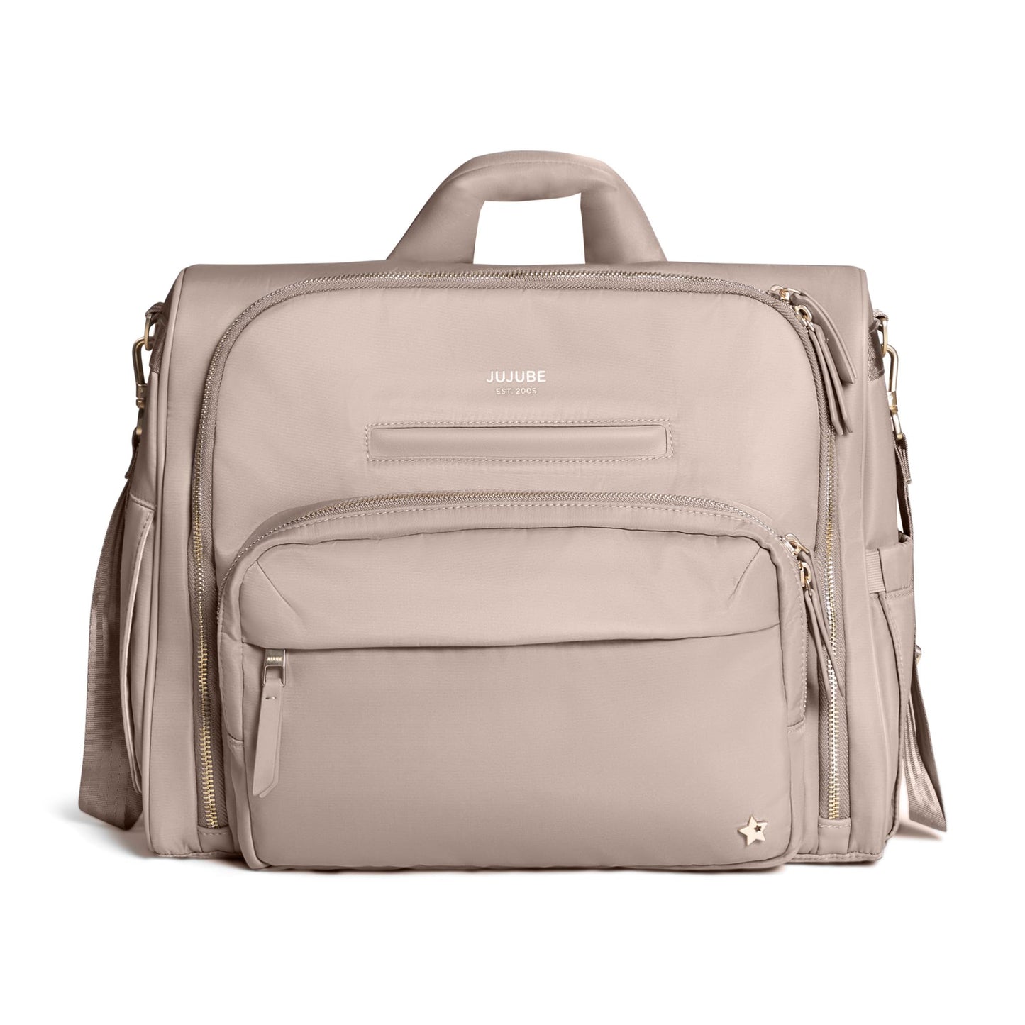 JuJuBe - Bolsa de pañales convertible con cambiador portátil, mochila de viaje, para llevar biberones, pañales, chupetes, aperitivos, color gris pardo, regalo del día de la madre