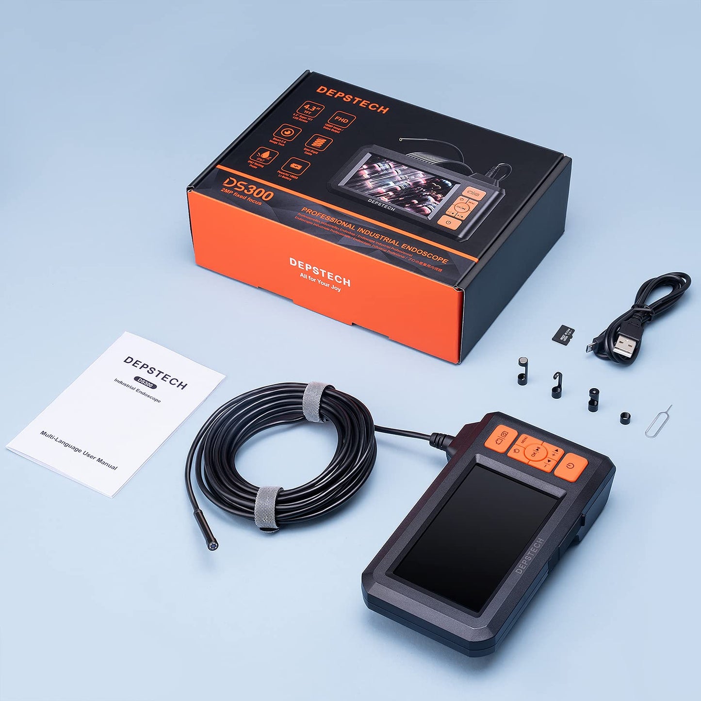 DEPSTECH Endoscopio industrial de 5,5 mm, cámara de inspección digital de boroscopio 1080P con visualización de 4,3 pulgadas, cámara de serpiente impermeable IP67 con luces, cable semirrígido de 16,5