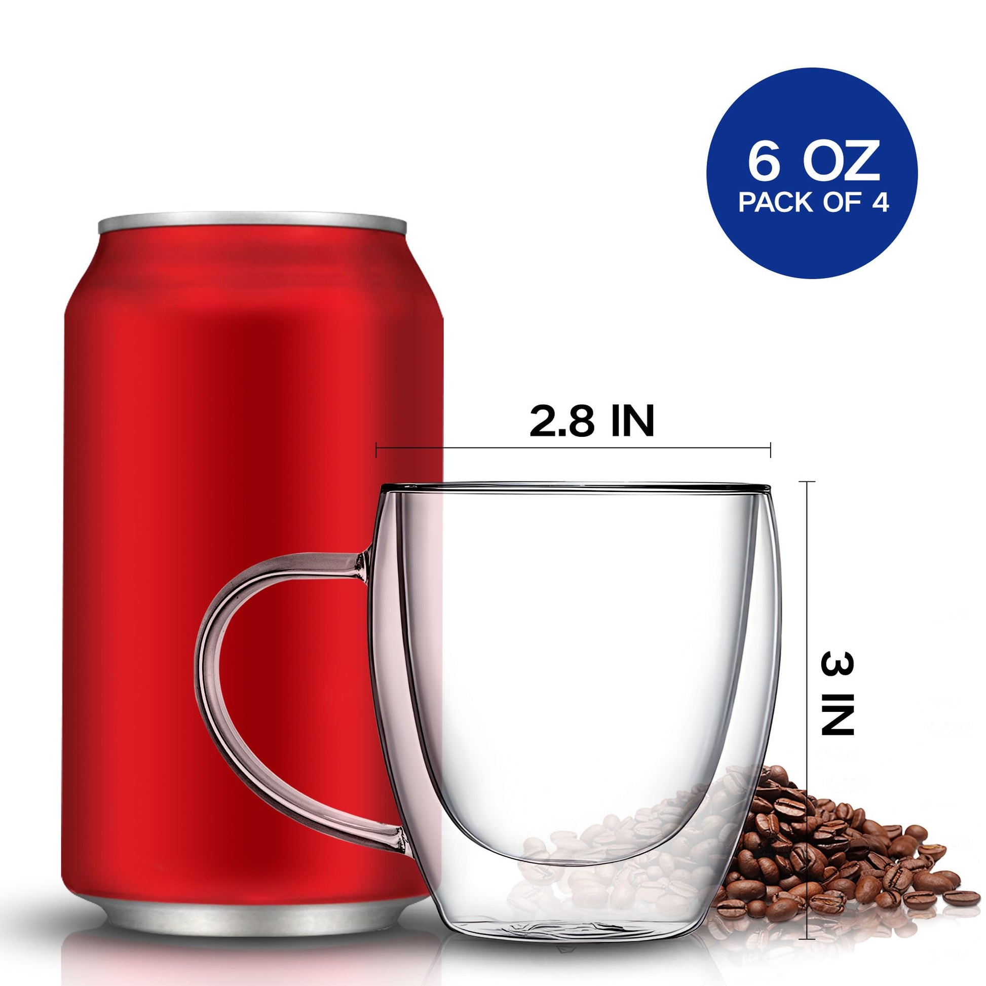 Juego de Tazas de Café de Vidrio de Doble Pared YMMIND Transparente con Capa Aislada para Bebidas Calientes y Microondas