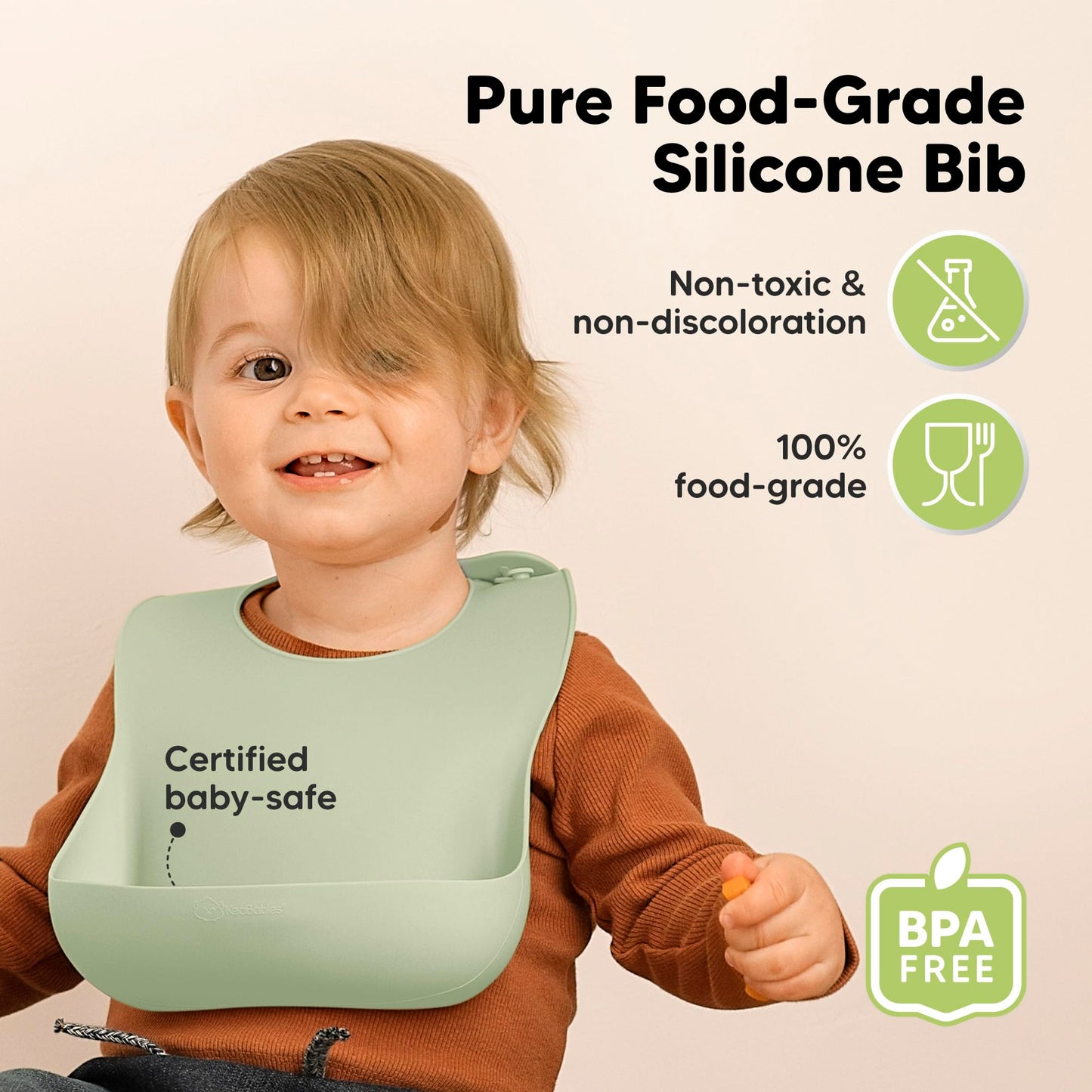 KeaBabies - Paquete de 2 baberos de silicona para bebés, baberos de silicona para comer, baberos de silicona pura de grado alimenticio, baberos para niños pequeños, baberos impermeables, baberos de