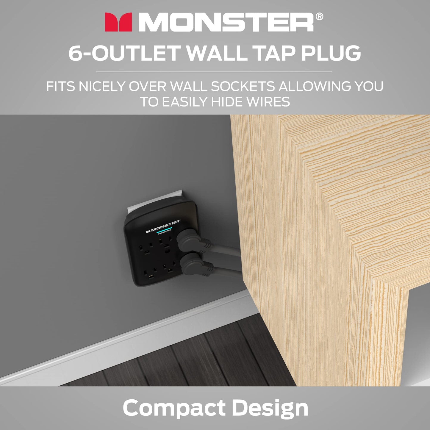 Protector de Sobretensión Monster Blanco con Soporte de Pared para Ordenadores y Cine en Casa