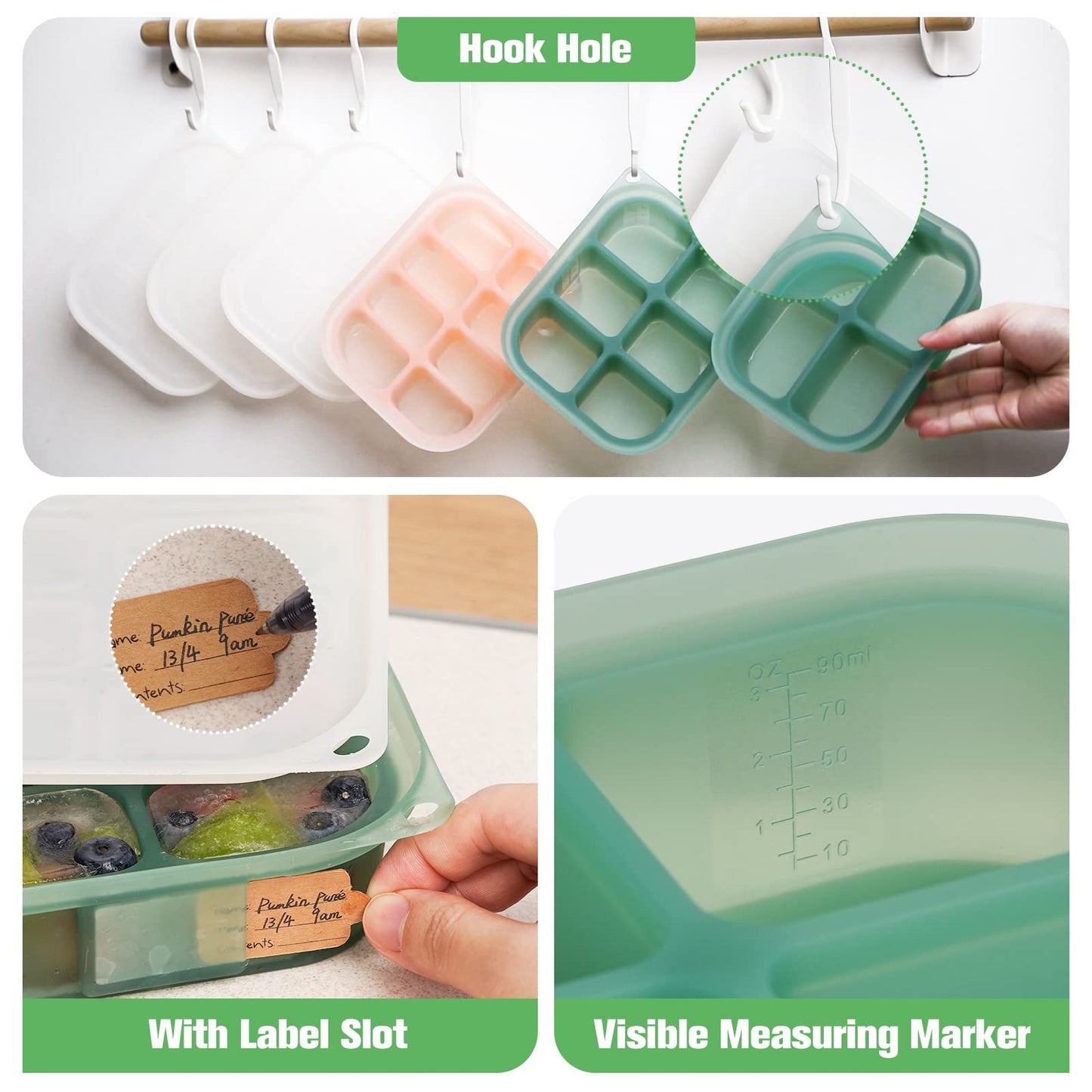 haakaa Bandeja de silicona para alimentos para bebés, 4 meses + bebé niño, Molde de comida casera para bebés, Bandeja congeladora de alimentos frescos para bebés, Bandeja de cubitos de hielo