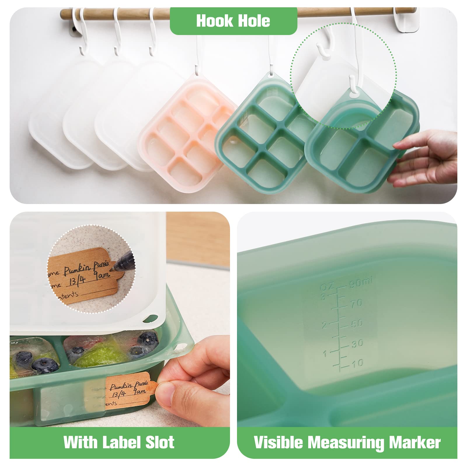 haakaa Bandeja de silicona para alimentos para bebés, 4 meses + bebé niño, Molde de comida casera para bebés, Bandeja congeladora de alimentos frescos para bebés, Bandeja de cubitos de hielo