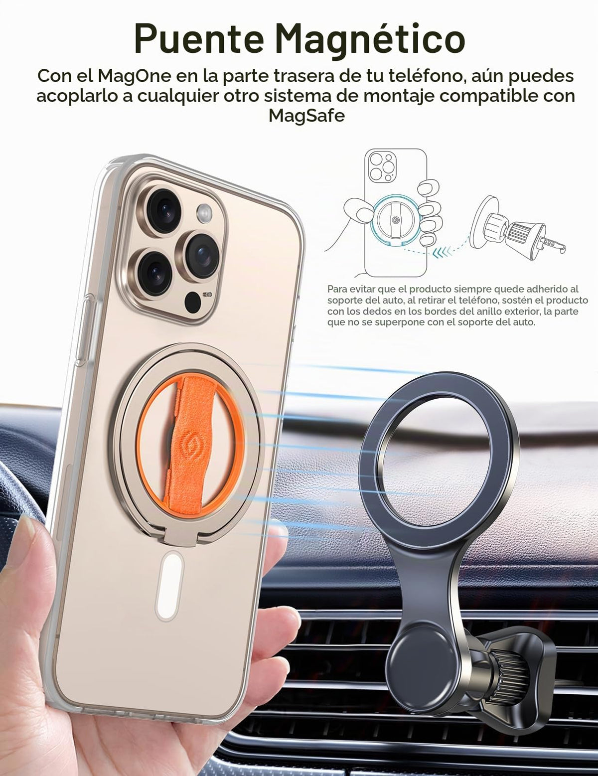 Soporte de Agarre para Teléfono EWA MagOne Oro Naranja tercera Generación con Correa para Dedos y Soporte Magnético Extraíble