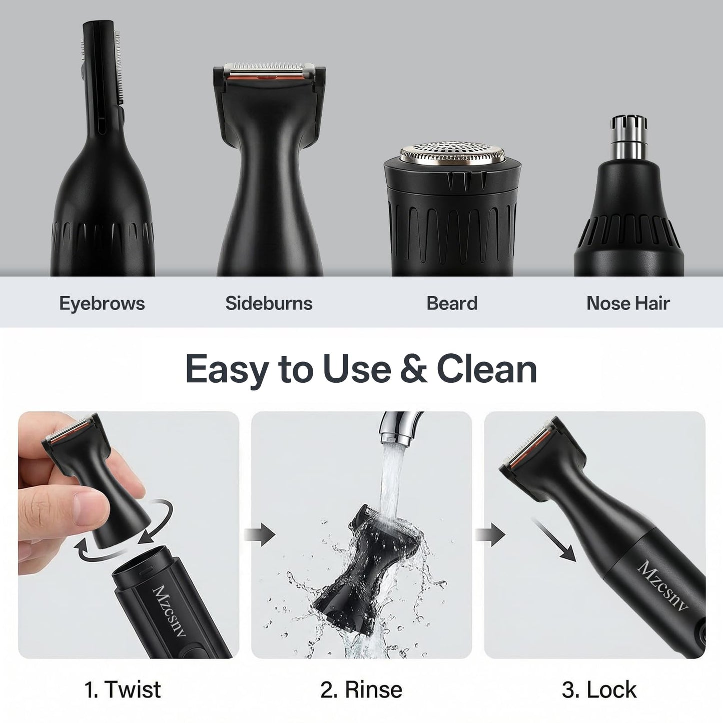 Recortadora de pelo de nariz recargable, kit de aseo para barba 4 en 1 para hombres y mujeres, motor silencioso impermeable, carga rápida, 11000 rpm, recortadora de nariz portátil de tamaño de viaje