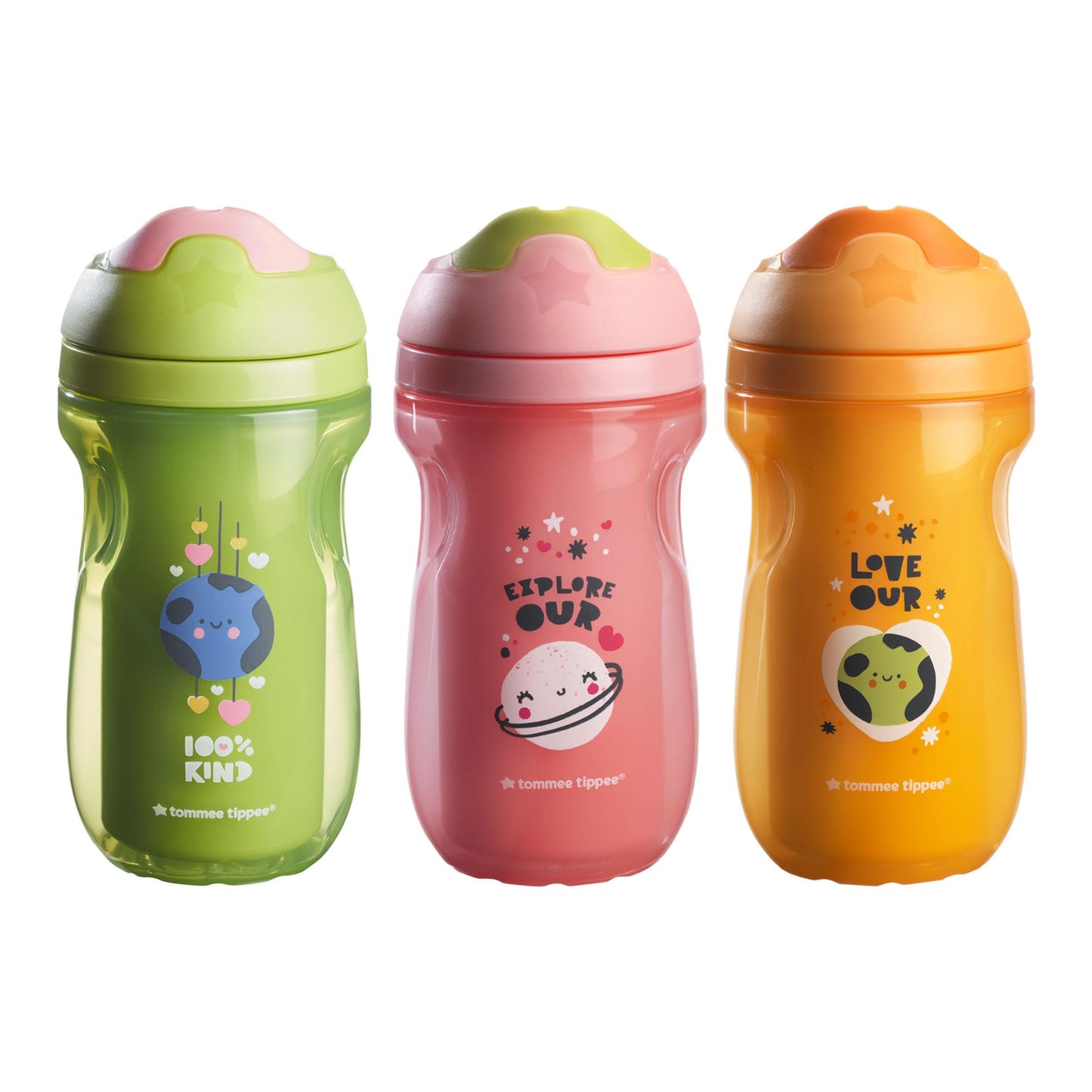 Tommee Tippee Superstar - Botella aislada para sorbos de 12 m+, 9 onzas, paquete de 3, botella de entrenamiento antiderrames, a prueba de fugas y sacudidas, resistente a las mordeduras y sin BPA