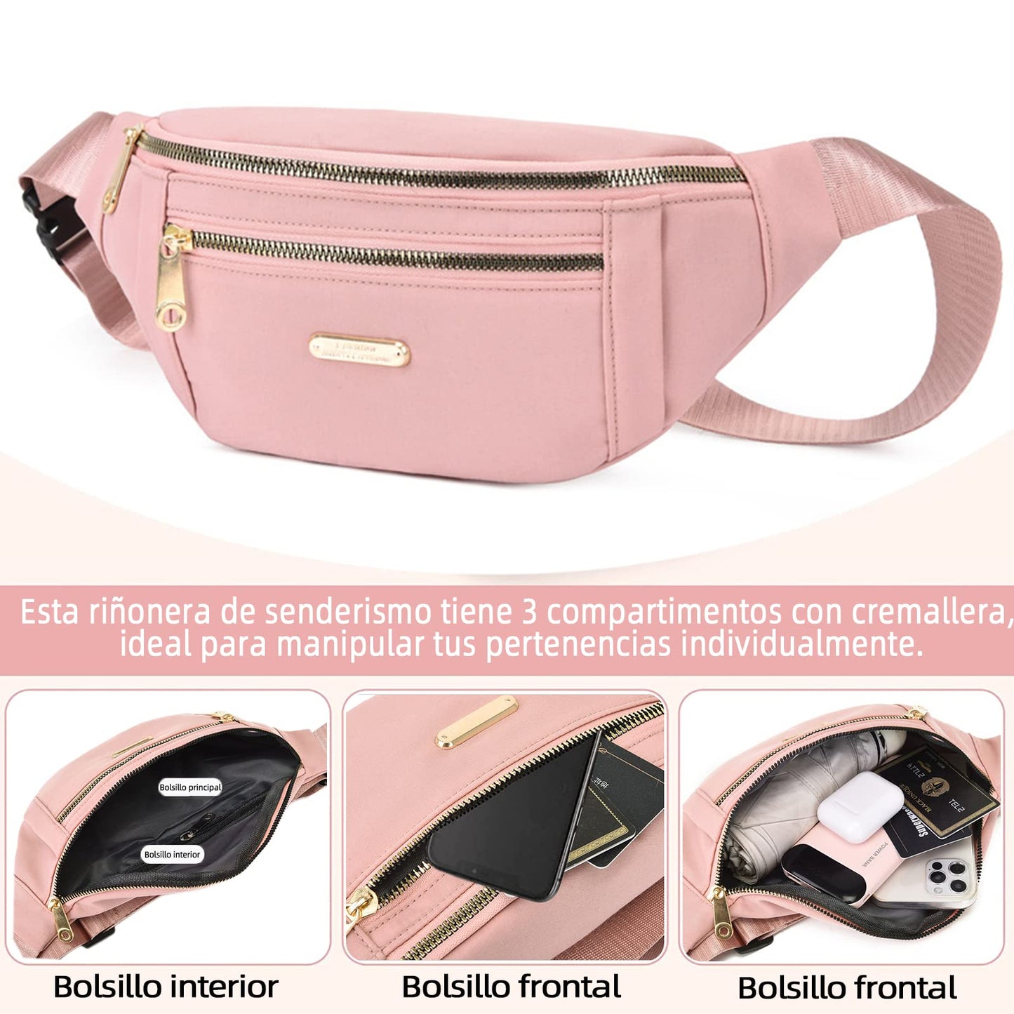 Cangurera Deportiva PKDEF Negra Impermeable de 2 Unidades para Mujer