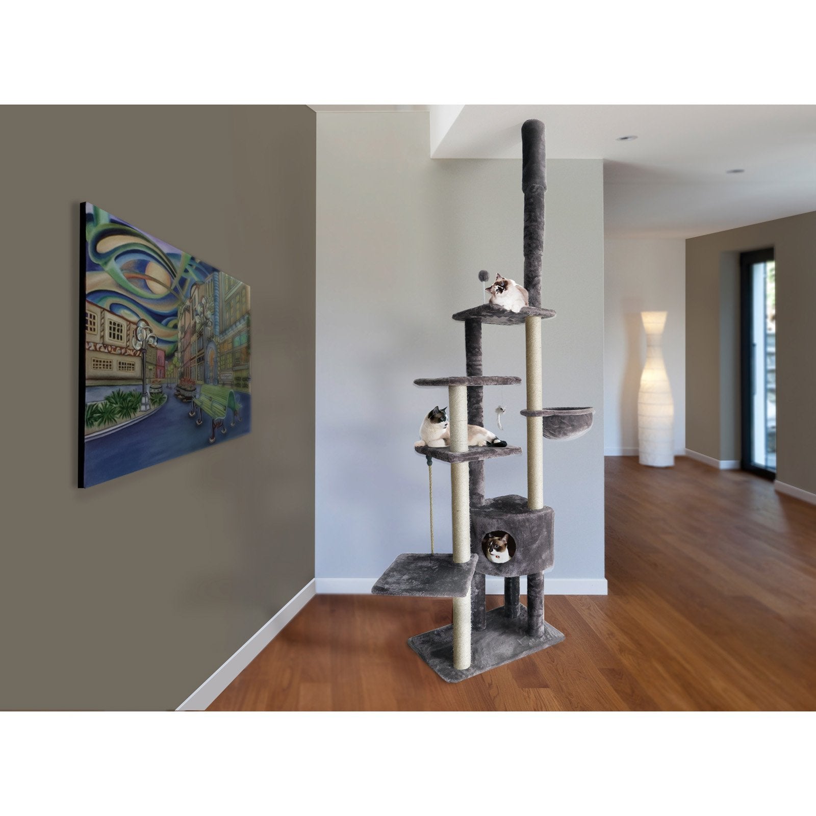 Furhaven Tiger Tough Cat Tree Skyscraper Playground w/Adjustable Height - Gray, One Size