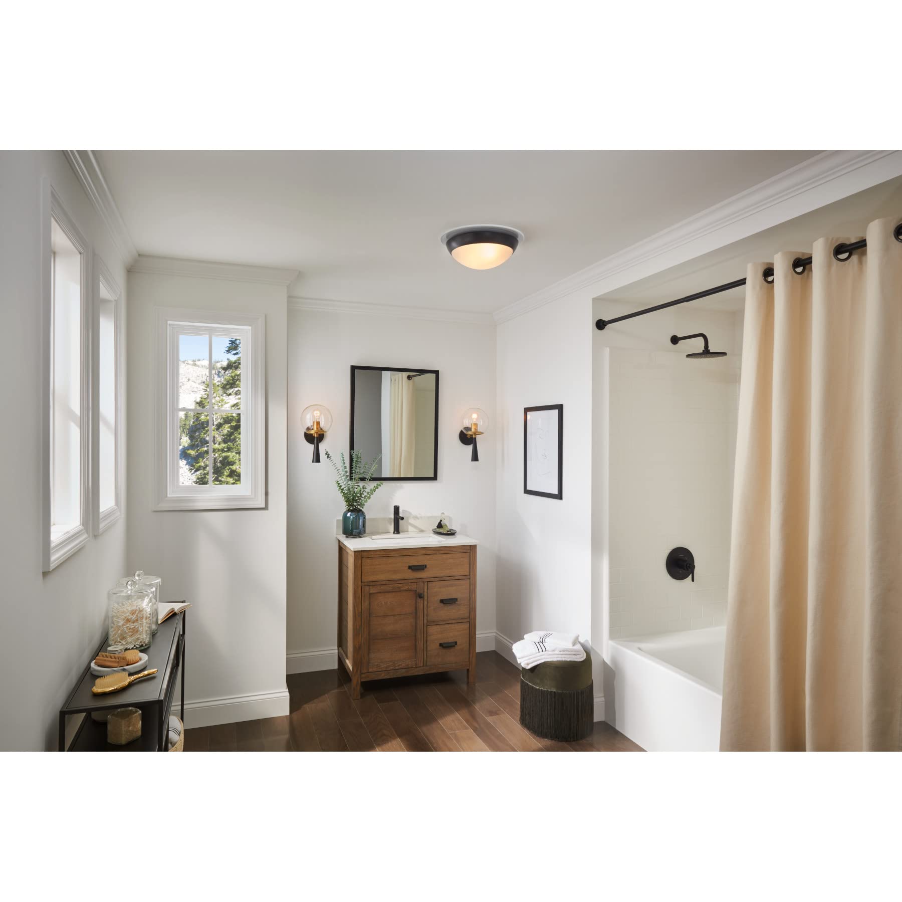 Broan-NuTone Roomside Series 80 CFM - Ventilador de escape decorativo tradicional para baño, ventilador de ventilación con luz, negro mate