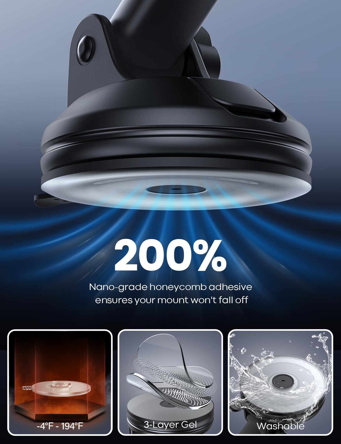 Lamicall Phone Mount for Car - [Succión Ultra 70LBS] Soporte para Celular Automovil Porta Celular para Auto Salpicadero, Reutilizable, Liberación Rápida, Compatible con Todos Celular, iPhone, Samsung