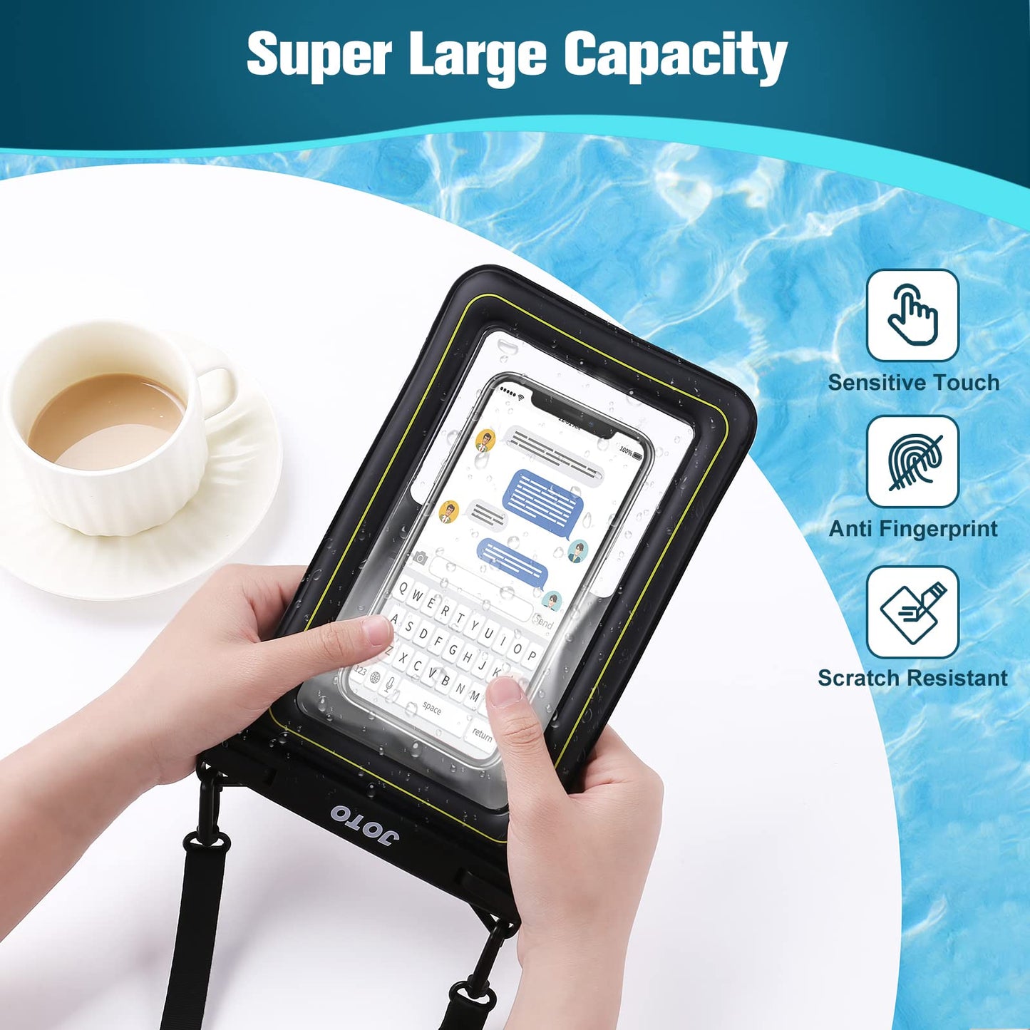 Bolsa Seca JOTO Negro Impermeable IP68 para iPhone y Galaxy Móvil hasta 10 Pulgadas
