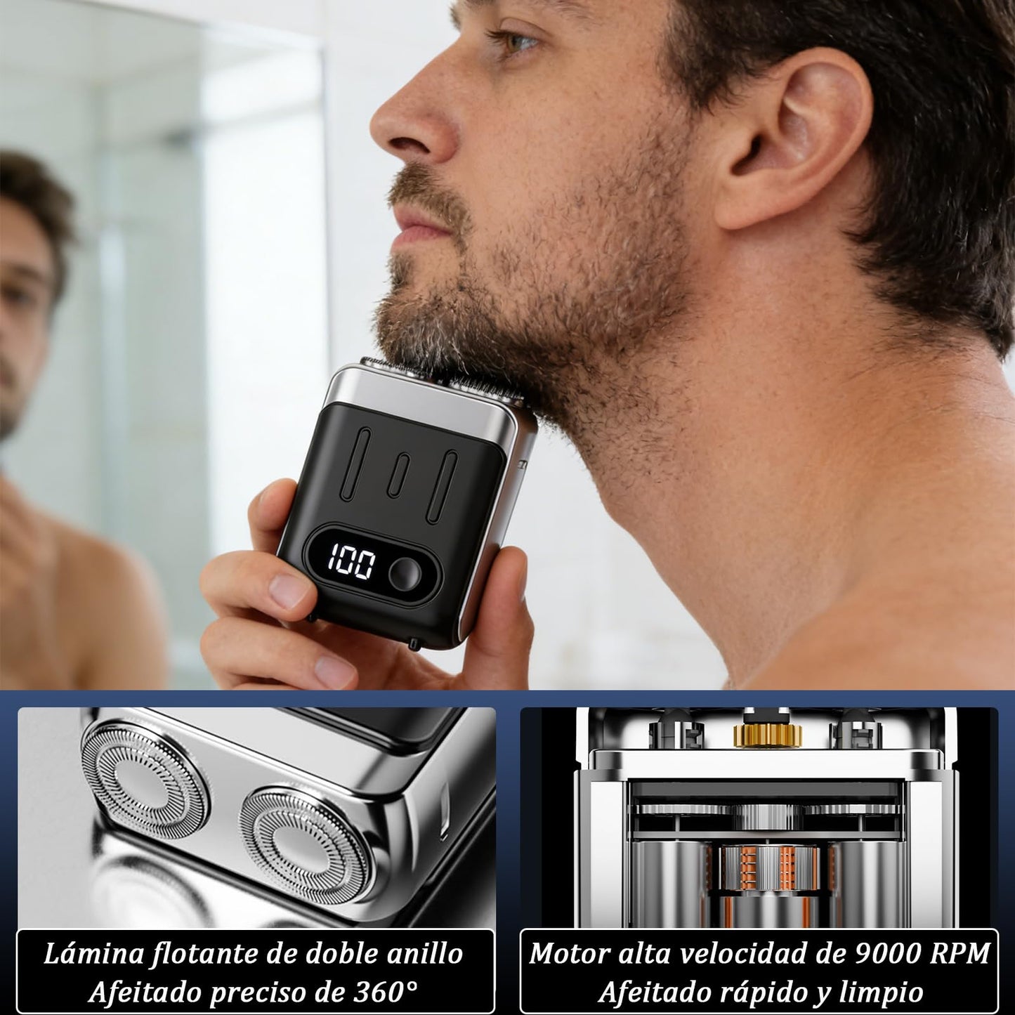 Afeitadora Eléctrica Portátil Rotativa,9000 Rpm de Mini Rasuradora Eléctrica,Luggage Electric Shaver,Doble Cabezal,un Botón,Uso en Seco y Húmedo,Afeitado Precisión de 360°,para Viajes,Hogar y Oficina (Negro)