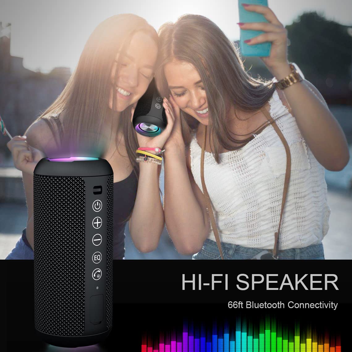 Ortizan Bocina Bluetooth Portátil, IPX7 Resistente al Agua con Sonido estéreo de 24 W, Altavoces Exteriores con Bluetooth 5.0, 30 Horas de reproducción, Rango Bluetooth de 20 m, emparejados duales
