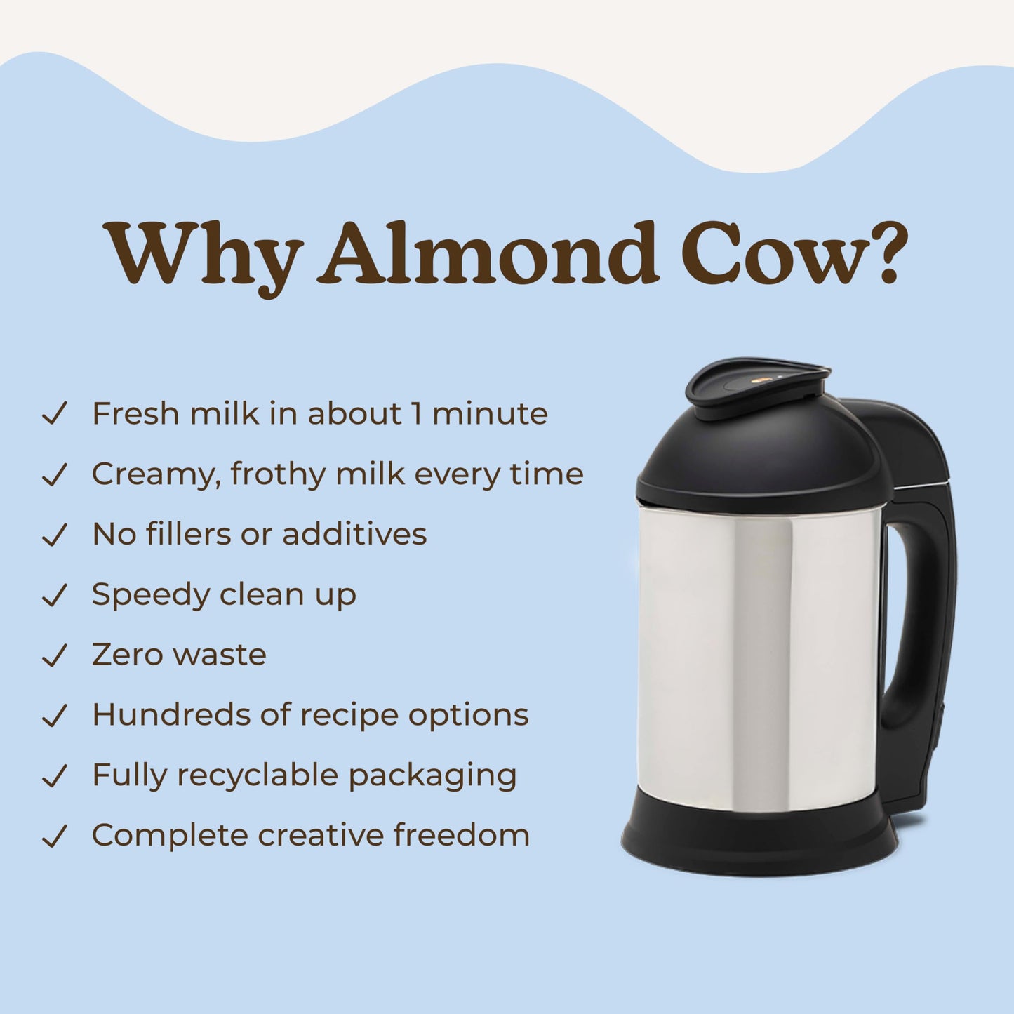 Máquina para hacer leche de nueces de vaca de almendras, máquina de leche a base de plantas para almendras, avena, anacardo, leche de soja, acero inoxidable, no necesita colar, hace 5-6 tazas, 120 V