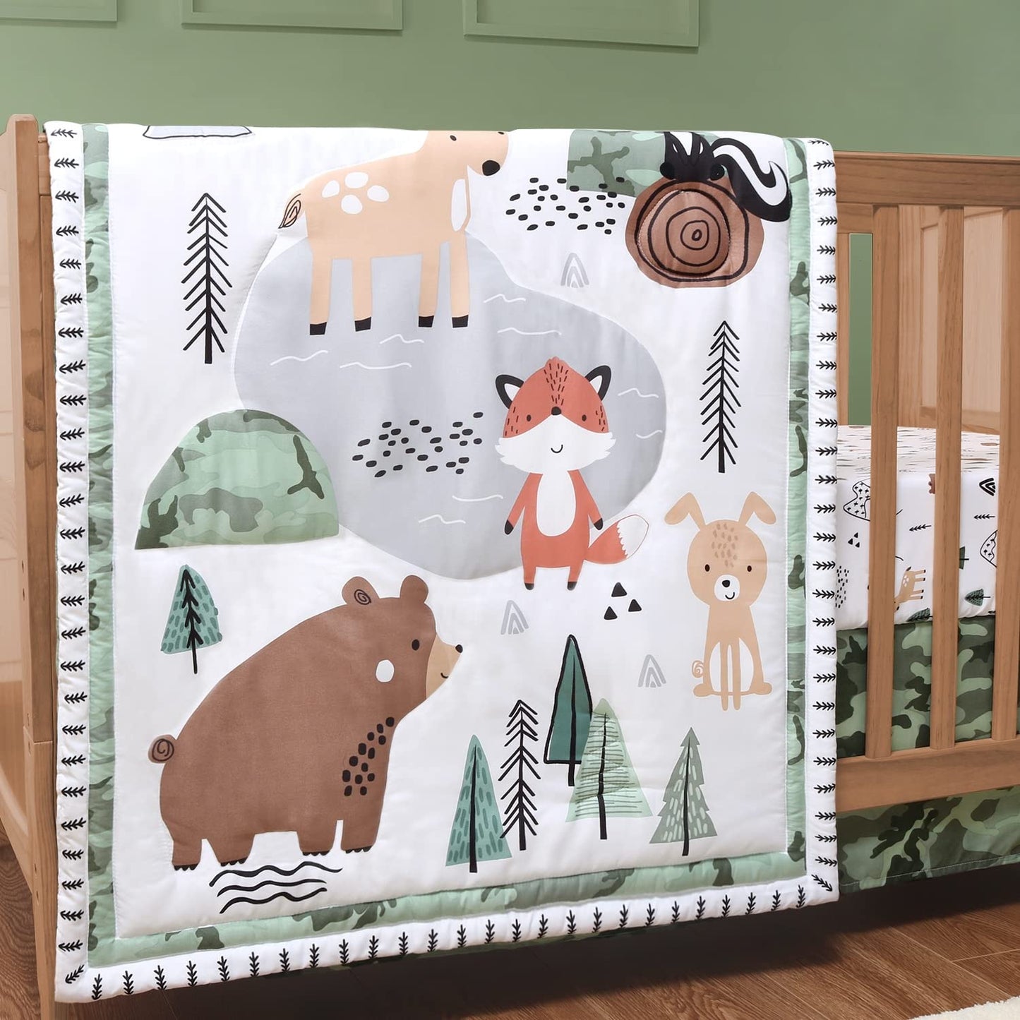 El juego de ropa de cama de 3 piezas para cuna The Peanutshell para niños - Decoración de cama de guardería para recién nacidos, bebés y niños pequeños con sábana ajustable para cuna, volante de polvo