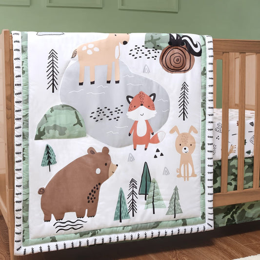 El juego de ropa de cama de 3 piezas para cuna The Peanutshell para niños - Decoración de cama de guardería para recién nacidos, bebés y niños pequeños con sábana ajustable para cuna, volante de polvo