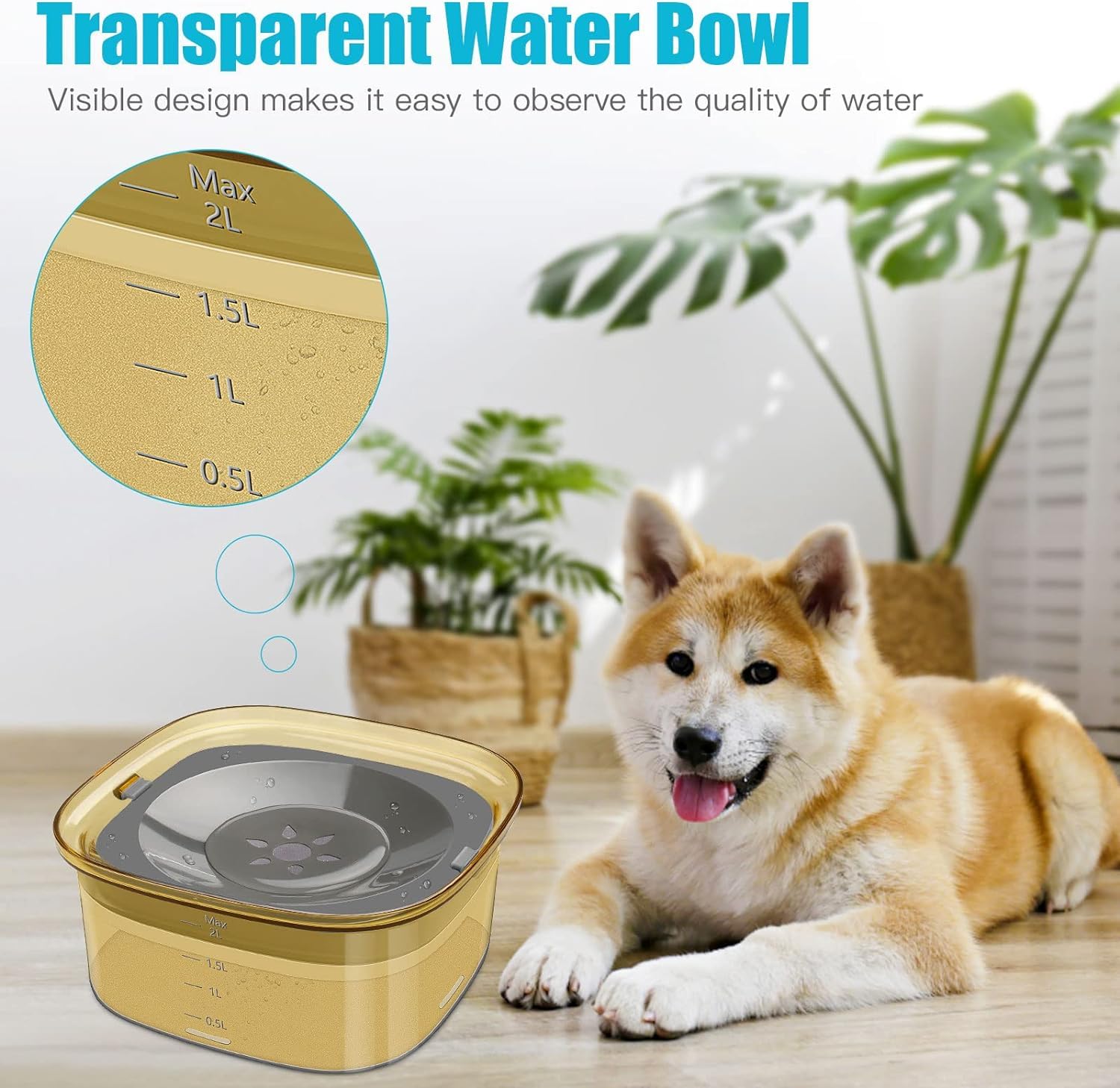 Cuenco de Agua para Mascotas de 70oz,Cuenco de Agua para Perro,Plato para Perro Sin Derrames,Bebedero para Perros,Cuenco de Agua para Mascotas sin Goteo,Tazón de Agua de Viaje,Gran Capacidad(Amarillo)