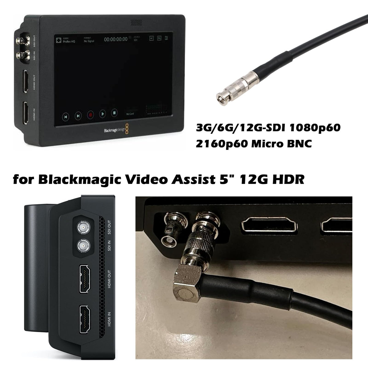 Cable de Video 4K 12G SDI HangTon Negro, HD Micro BNC a BNC Estándar para Blackmagic Video Assist de 5 Pulgadas y Cámara Micro Studio 4K G2
