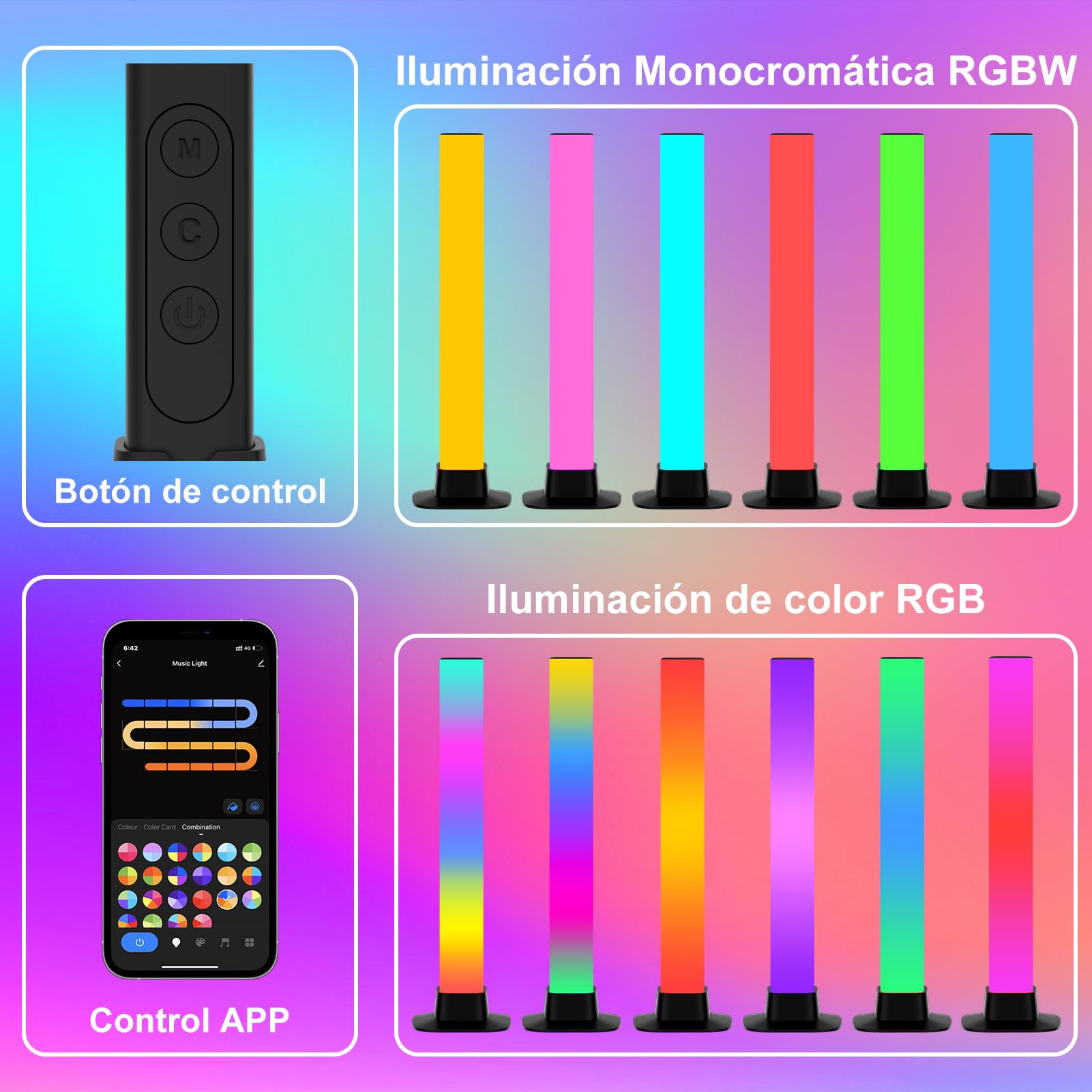 KUAEAY Barras de Luces LED Inteligente,Tira LED para TV,30CM RGB de Luz, Control de Aplicacion y Voz, 10 Modos de Escena, 4 Modo de Música,Lampara Gamer para Habitación Gaming,TV/PC