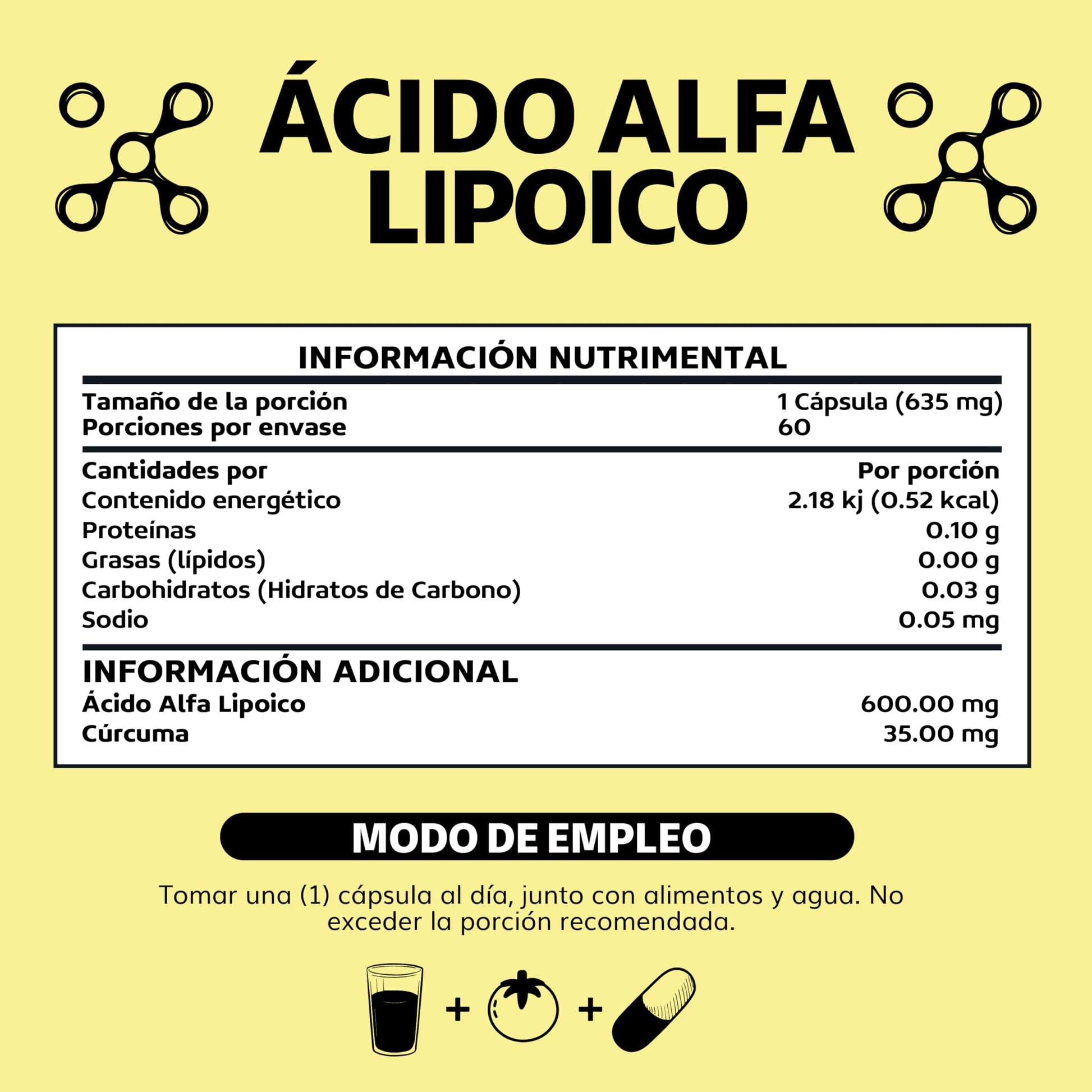 Beyond Vitamins | Ácido Alfa Lipóico (ALA) 600mg por cápsula, potenciado con Cúrcuma | Alpha Lipoic Acid de 1 sóla cápsula al día | 2 meses | Cápsulas Veganas, apto para todas las dietas