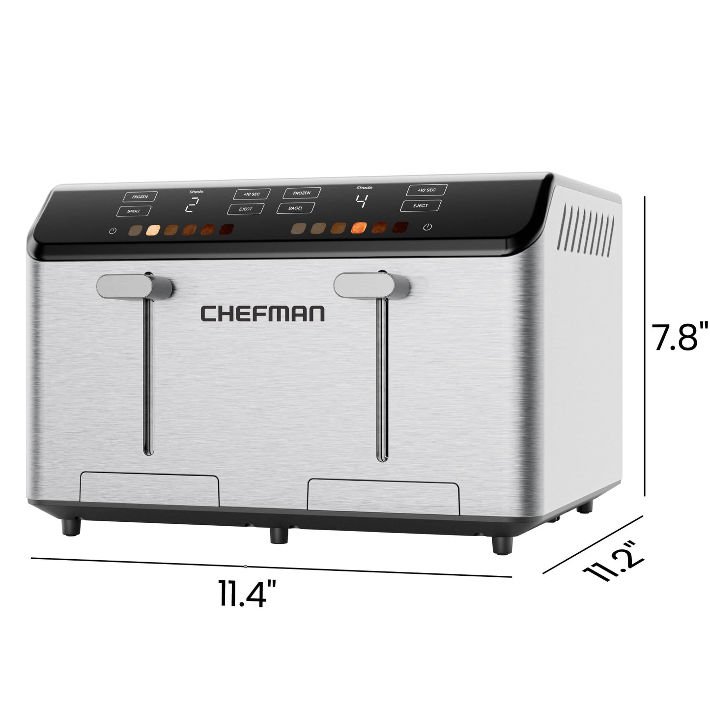 Chefman tostador digital Smart Touch de 4 rebanadas, 6 ajustes de sombra, tostador de bagel con visualización táctil, 4 rebanadas con ranuras extra anchas, + 10 segundos, descongelación, bandeja