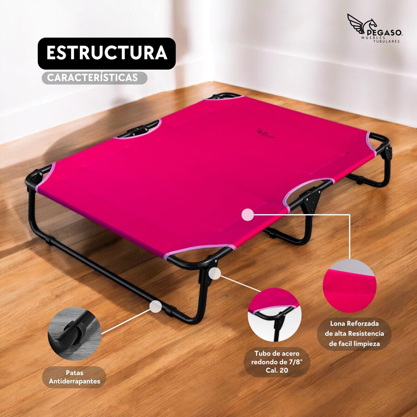 Cama Elevada PEGASO Rosa Transpirable y Lavable Extra Grande para Perro