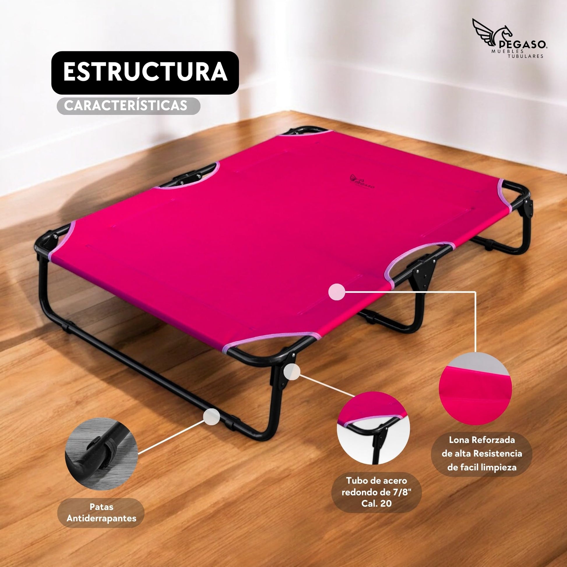 Cama Elevada PEGASO Rosa Transpirable y Lavable Extra Grande para Perro