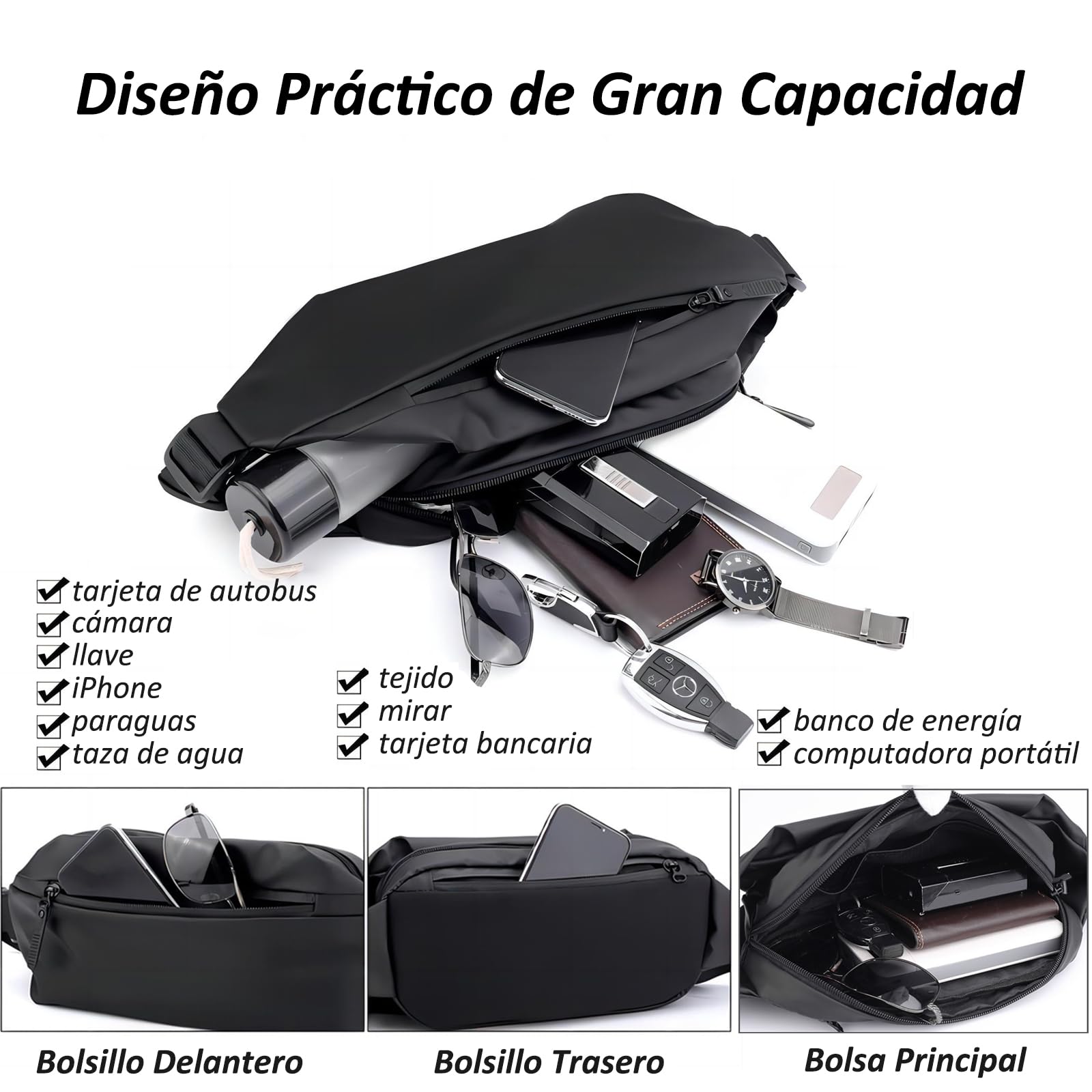 Cangurera para Hombre y Mujer, Cangurera Informal de Moda Deportiva para Viaje Correr Gimnasio, Riñonera de Gran Capacidad y Taza Independiente, Impermeable y Multifuncional