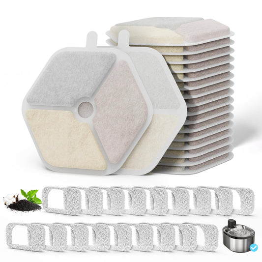 ITSCUTE Filtro y esponjas 18+18 para Smartoo 168 onzas/4.5L Fuente de agua inalámbrica para gatos, triple filtración de repuesto