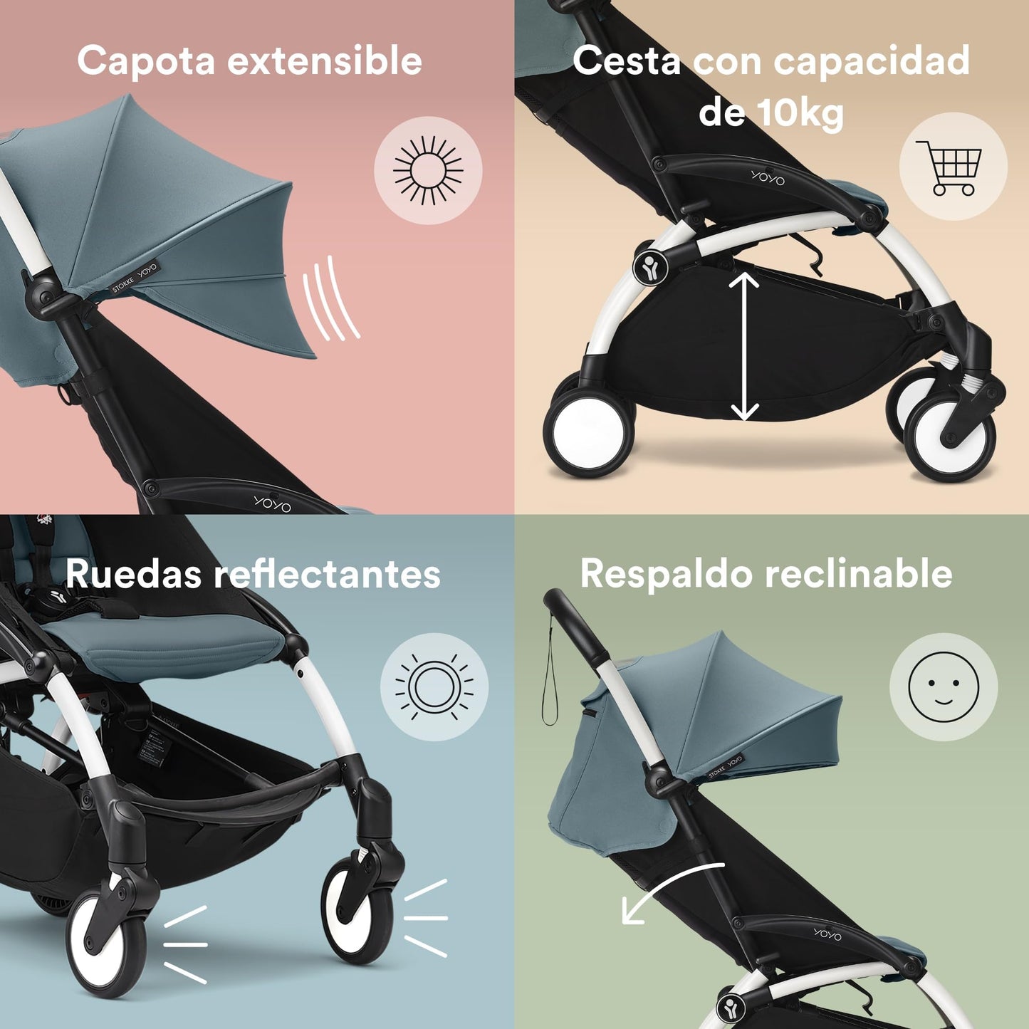 Carriola Stokke YOYO3 Blanca Aqua Compacta para Niños de 6 Meses en Adelante