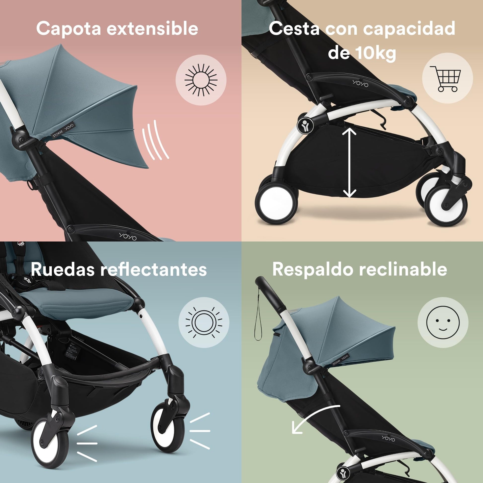 Carriola Stokke YOYO3 Blanca Aqua Compacta para Niños de 6 Meses en Adelante