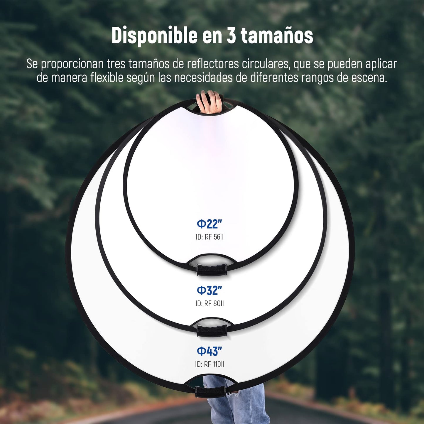 NEEWER Reflector de Luz de 22"/56cm con Empuñadura Rosca 3/8", Difusor de Luz de Disco Plegable 5 en 1 Translúcido/Plateado/Dorado/Blanco/Negro para Iluminación Fotográfica, para Exteriores, RF-110II