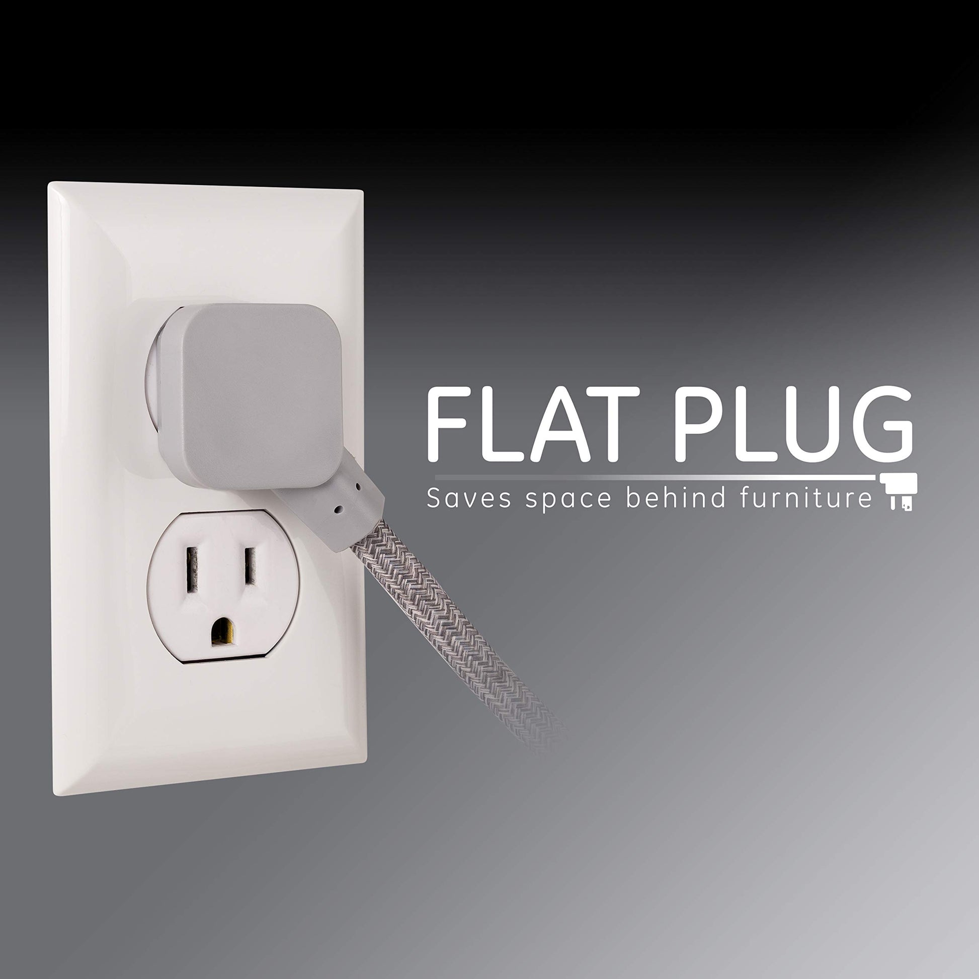 GE Pro Tira Multicontactos De 3 Salidas con Supresor de Picos, Enchufe Plano, Cable De Extensión Trenzado de 4.5 m (15 Pies) 250 Julios, Conectado a Tierra Certificacion UL, Gris 1 Unidad 45915