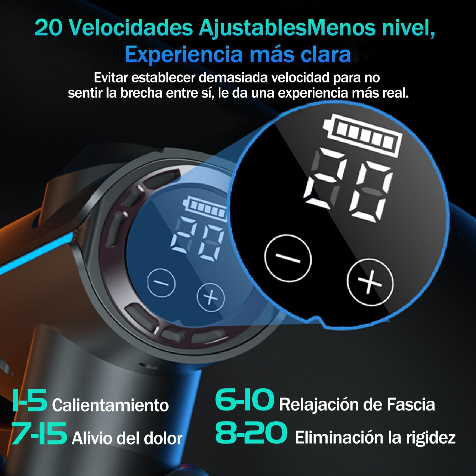 Pistola De Masaje Muscular, Pistola Masajeadora con 11 Cabezales y 20 Velocidades Ajustables,Masajeadores Eléctrico de Mano con Pantalla Lcd,Masajeador Muscular Ideal para Hombros,Cuello, Espalda