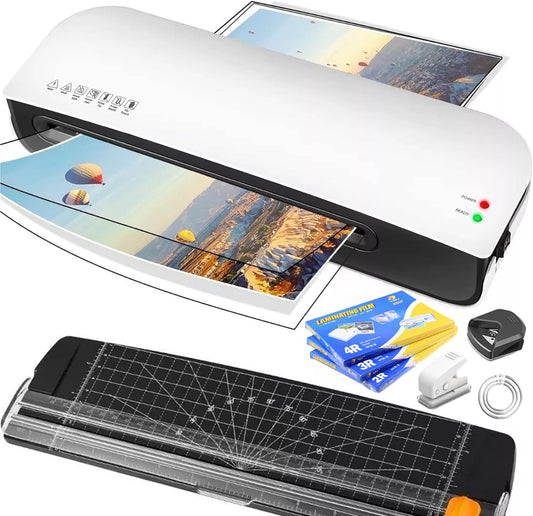Laminadora Enmicadora Térmica,A4 Máquina Laminador+Cortador de Papel+300 Hojas Laminado,6 en 1 Plastificadora con Recortadora de Papel y Redondeadora de Esquinas