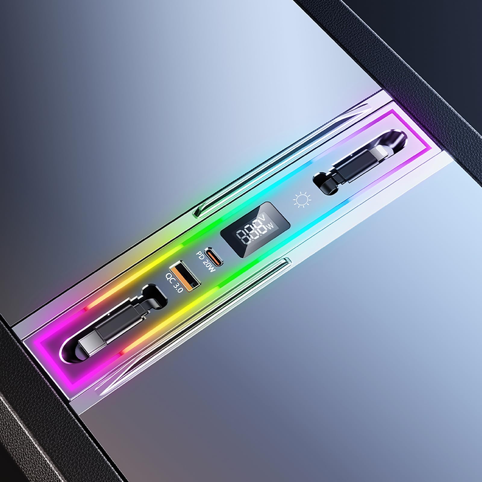 DICMKY Tesla Hub USB para modelo 3 Highland 2024-2025 y modelo Y Juniper 2026 con luz RGB, estación de acoplamiento de 4 puertos Tesla Regalos para hombres, Tesla Cargador de teléfono Tesla Hub de