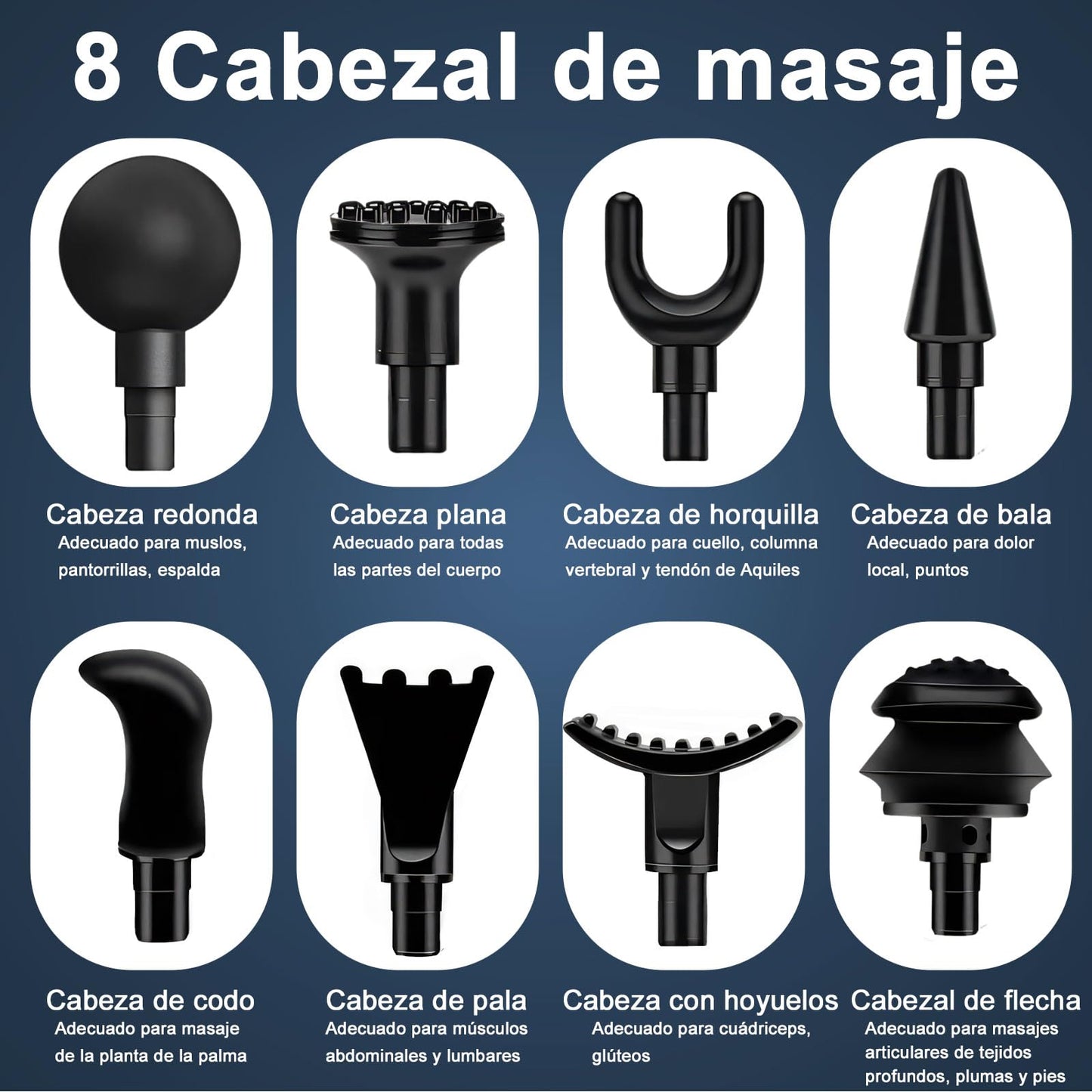 Pistola De Masaje Muscular, Fascia Gun,Masajeador Muscular De Tejido Profundo, Masajeador Deportivo Relajante EléCtrico PortáTil, Cuerpo De 8 Cabezas, Adecuado para El Hogar Y Los Viajes