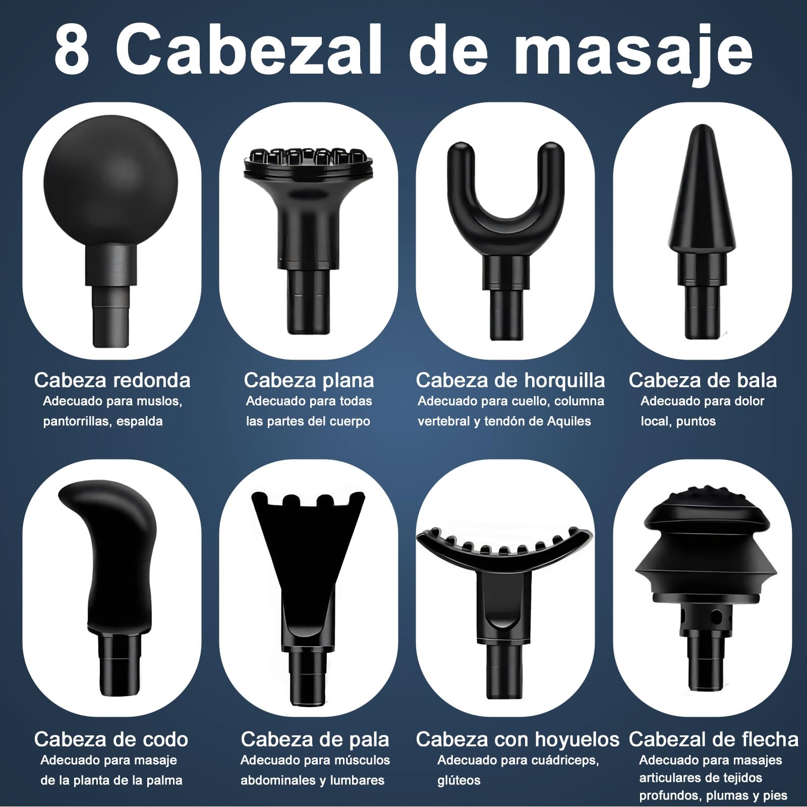 Pistola De Masaje Muscular, Fascia Gun,Masajeador Muscular De Tejido Profundo, Masajeador Deportivo Relajante EléCtrico PortáTil, Cuerpo De 8 Cabezas, Adecuado para El Hogar Y Los Viajes