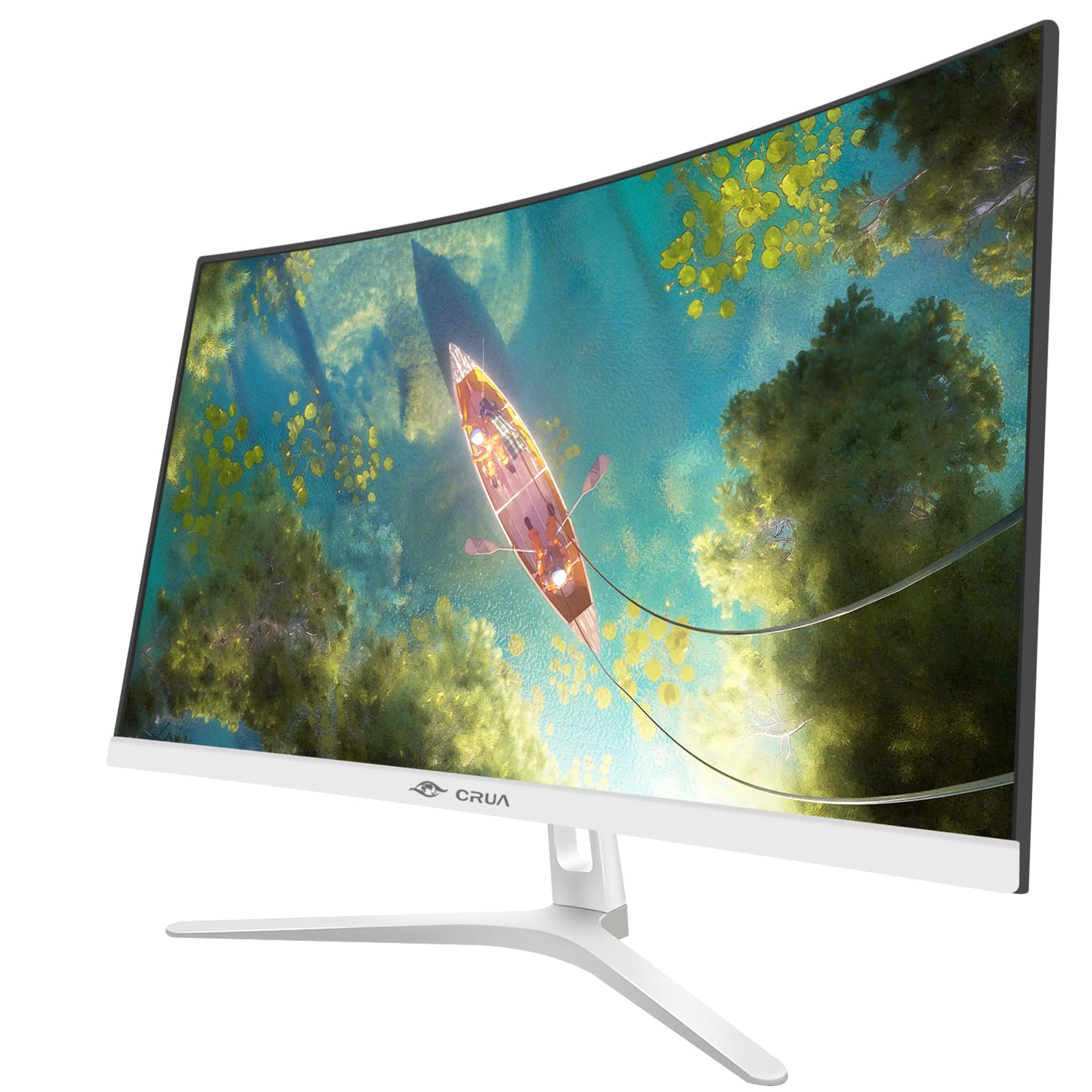 CRUA Monitor blanco curvado de 27 pulgadas, Full HD (1920 x 1080P) VA Panel 1800R 100HZ 120% sRGB Monitores profesionales de computadora, 3 lados, sin marco, sin parpadeo, filtro de luz azul, para