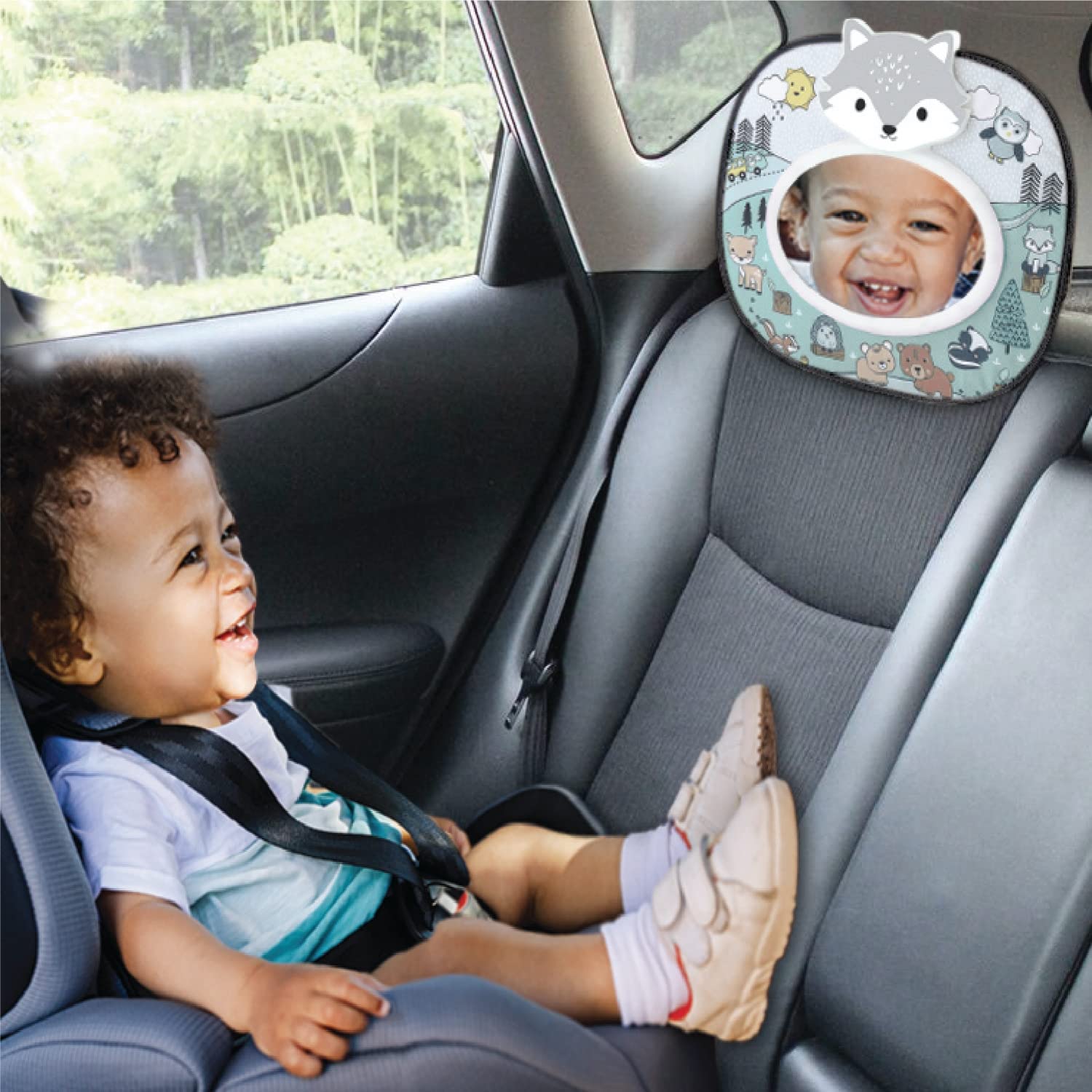 The Peanutshell Espejo musical para asiento de coche, animales del bosque