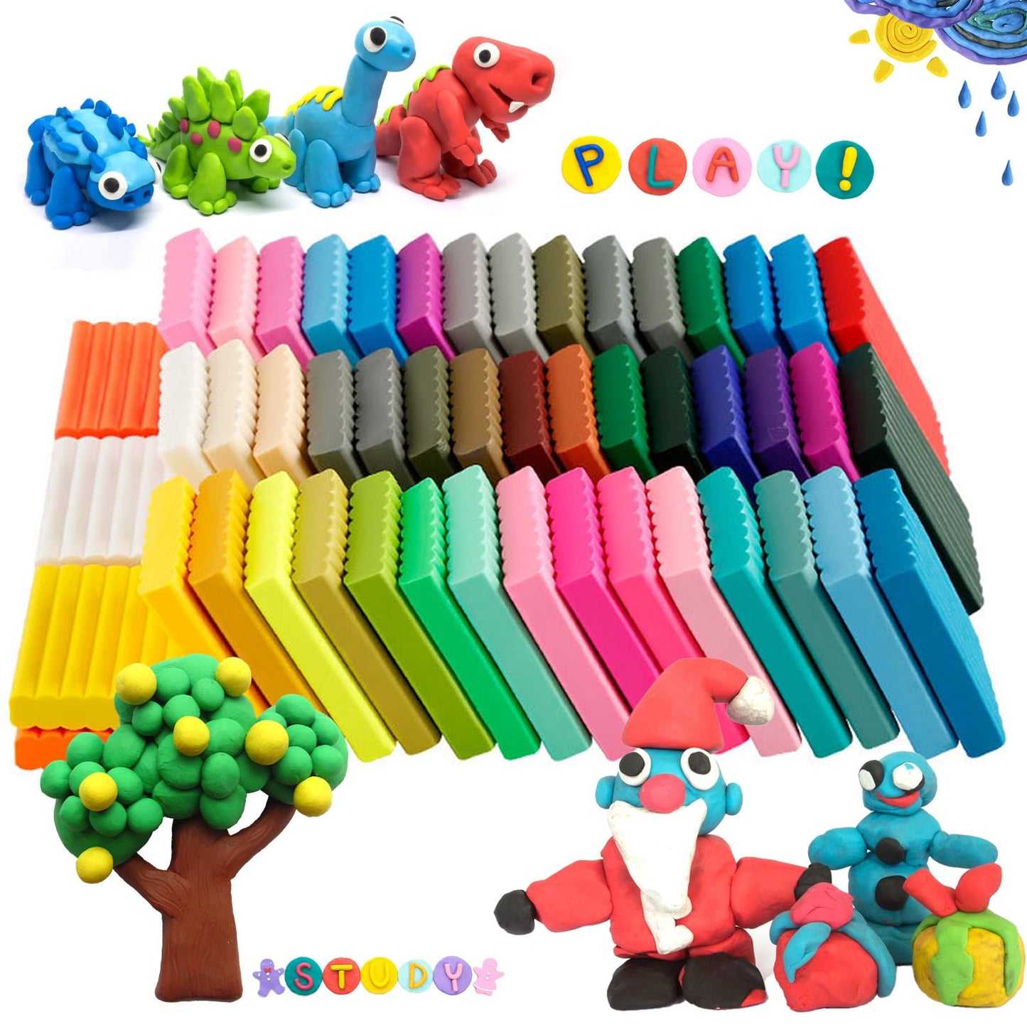 Kit de Arcilla para Modelar al Aire de 104 Piezas, Incluye 50 Colores de Arcilla para Modelar, 5 Herramientas de Escultura, 49 Accesorios de Arcilla y Cajas, Juego de Inicio de Arcilla Horneada, Seguro y No Tóxico