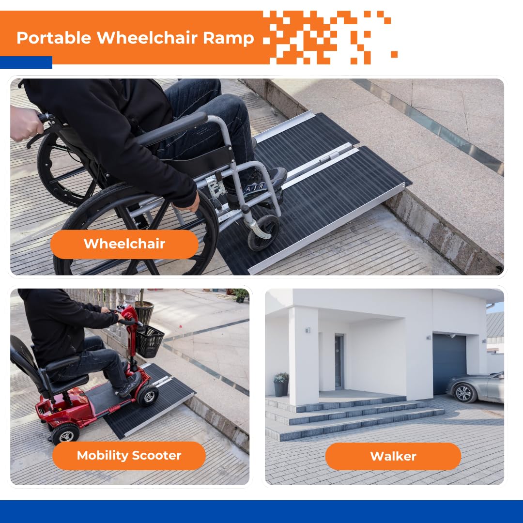 Rampa Antideslizante VENDAV Aluminio Portátil 3 Pies para Silla de Ruedas